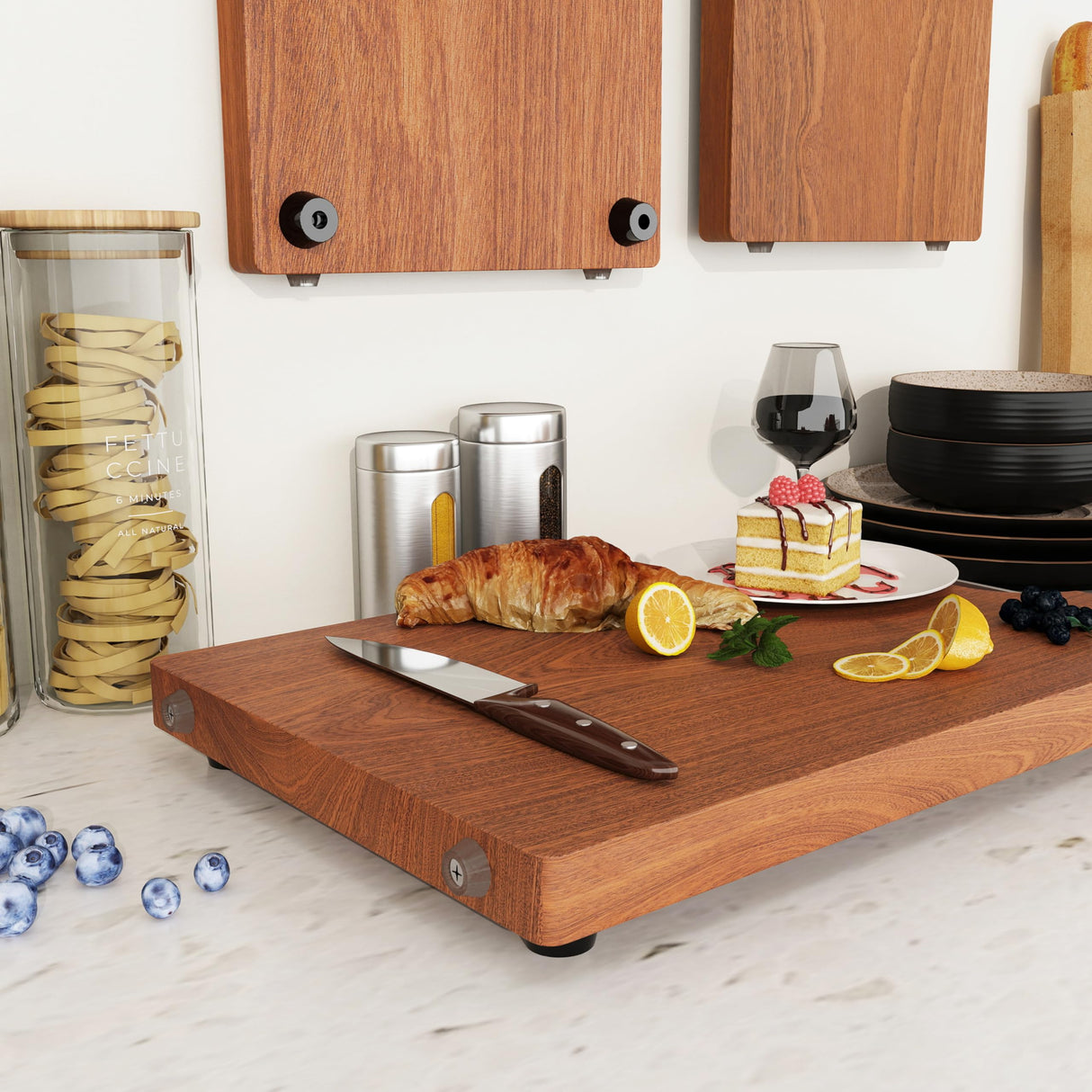 Brosisincorp Solid Sapele Wood Cutting Board - Medium 14.96" x 11.02" x 0.98" Thick, Non-Toxic, Heavy-Duty Butcher Block with Rubber Feet for Kitchen Brosisincorp