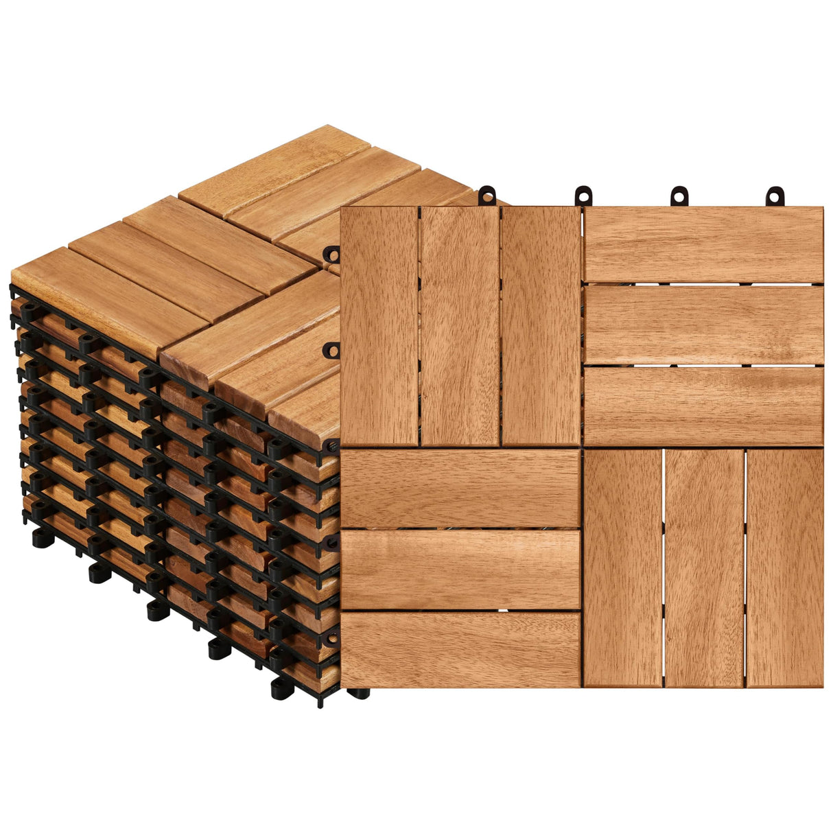 Yaheetech 10pcs Hardwood Interlocking Patio Deck Tiles Acacia Waterproof Wood Flooring Tiles for Patio Garden Poolside, 12'' x12'' Indoor Outdoor Use All Weather Yaheetech