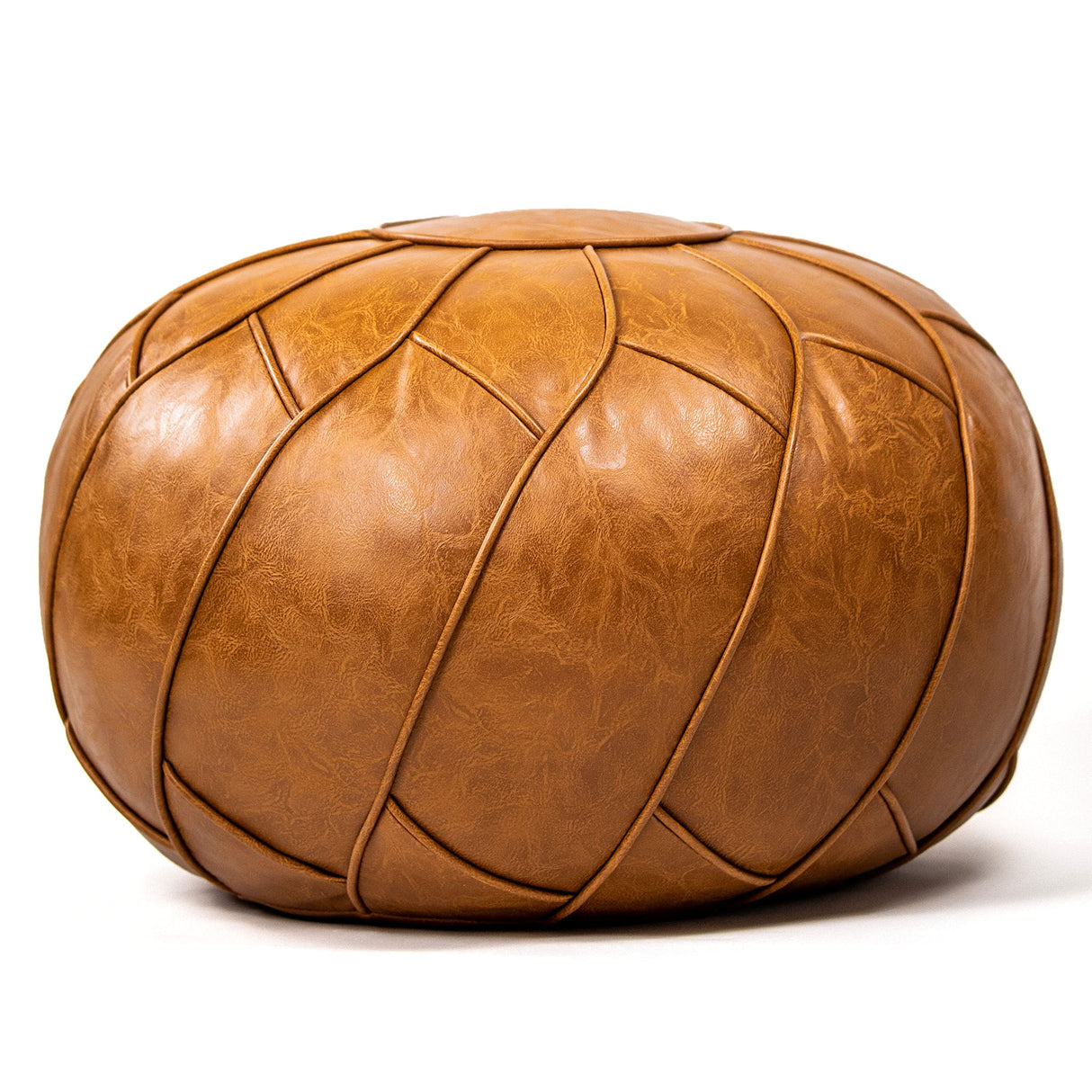 Moderner Faux Leather Pouf Unstuffed Ottoman Moroccan Footstool, Floor Footrest Cushion, Storage Solution - Natural Brown Color (Brown, 23x11) Moderner