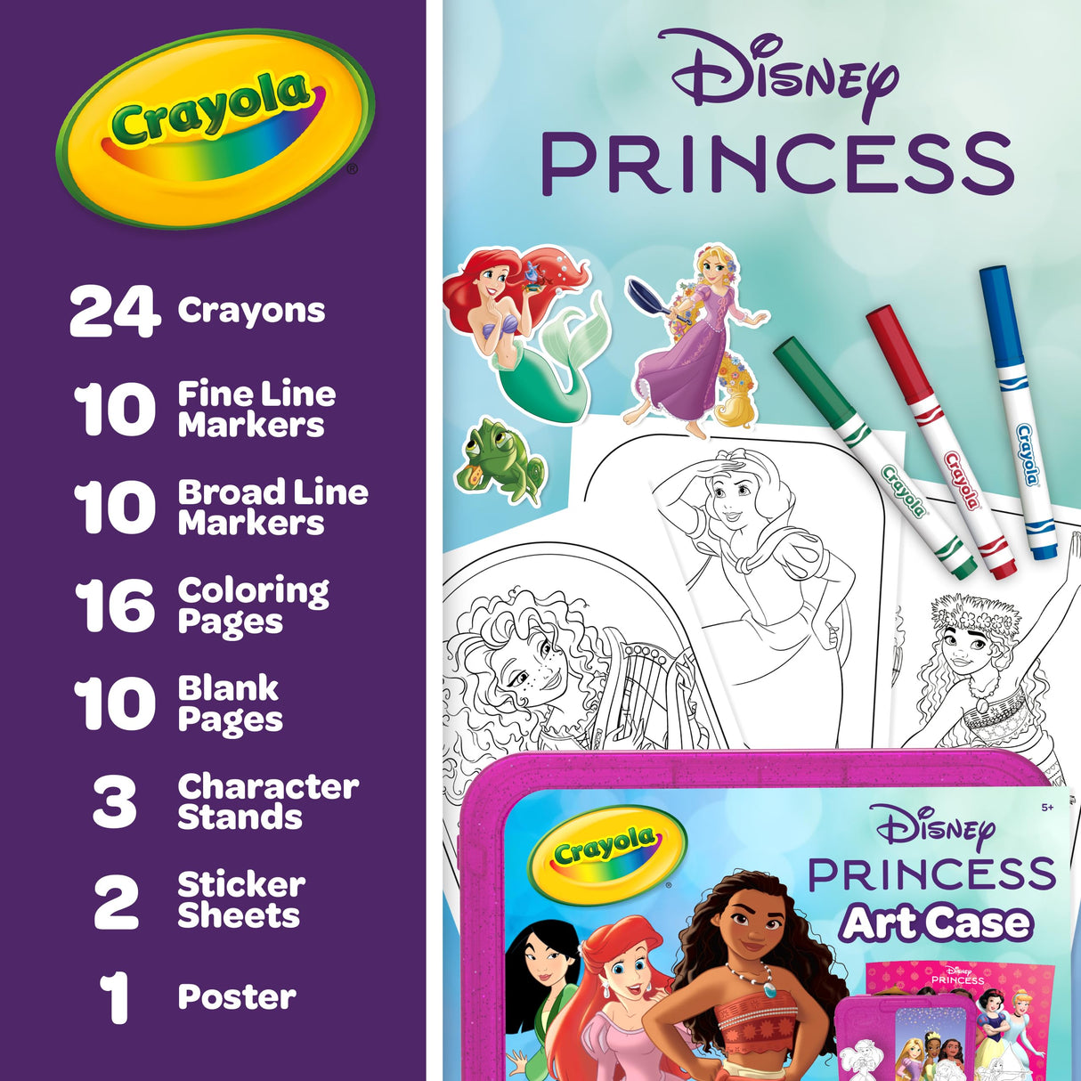 Crayola Disney Princess Art Case (75ct) Art Kit for Kids, Art Supplies, Coloring Set, Gift for Girls & Boys Crayola