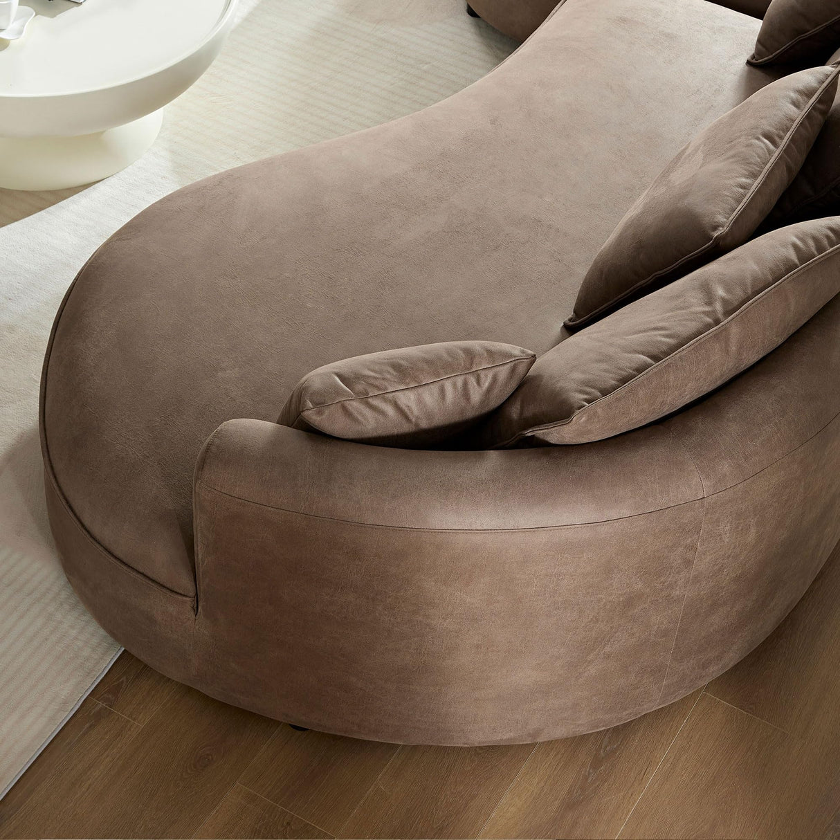 KEIKI 129" Curved Oversized Modular Leathaire Sectional Sofa with Left Chaise, 4 Pillows, 3 Back Cushion, Modern Style Comfy 5-Seater Couch, Easy Assembly, for Office, Apartment, Living Room, Brown KEIKI