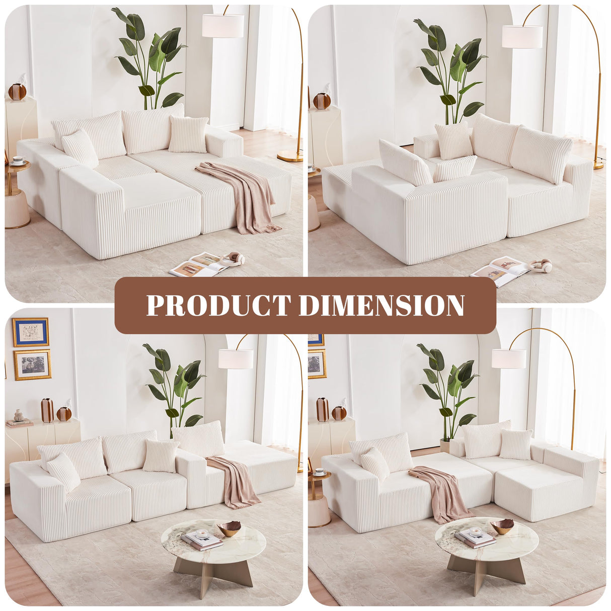 Weture 108” Modular Sectional Sofa, Cloud Sectional Couch with Deep Seat, Modern Modular L-Shape Sofa with Chaise,Upholstered Couches for Living Room (Corduroy, Beige) Weture