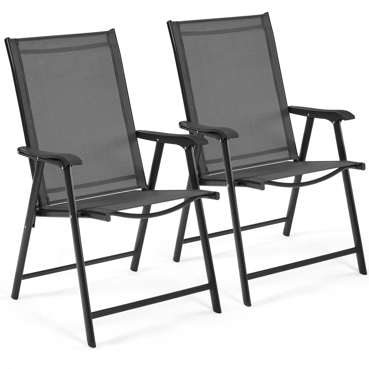 Yaheetech Patio Dining Chairs Set of 2 with Armrests, Outdoor Folding Chairs with Metal Frame and Backrest for Lawn, Garden, Yard and Poolside, Black Yaheetech