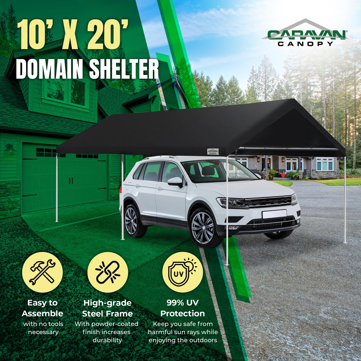 Caravan Canopy Domain Pro 200 Straight Leg 10 by 20 Foot Outdoor Canopy Car Tent 10x20 with Durable Powder Coated Steel Frames, Black Caravan