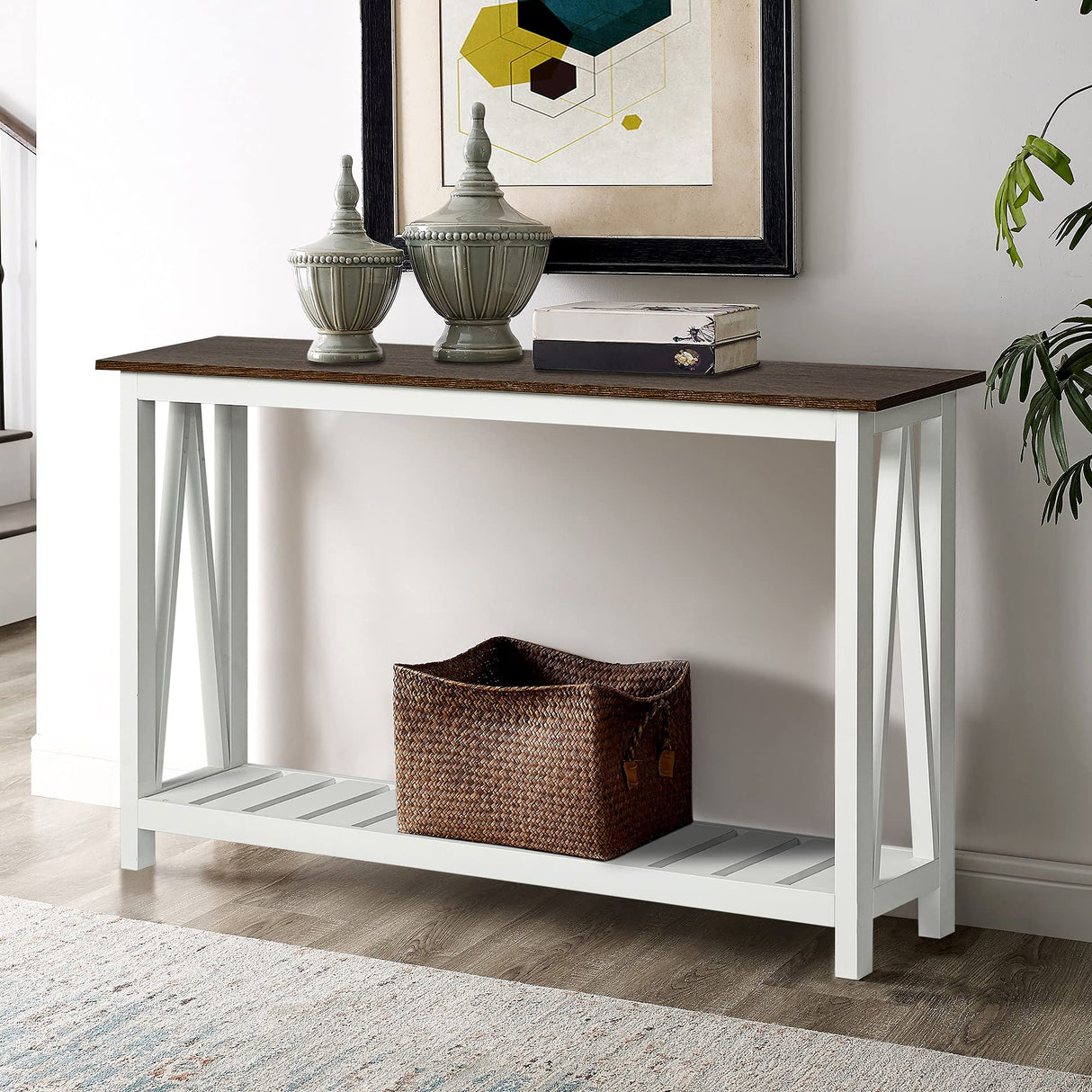 ChooChoo Farmhouse Console Table, Rustic Vintage Narrow Sofa Table for Entryway, Living Room, Hallway, 40 White ChooChoo