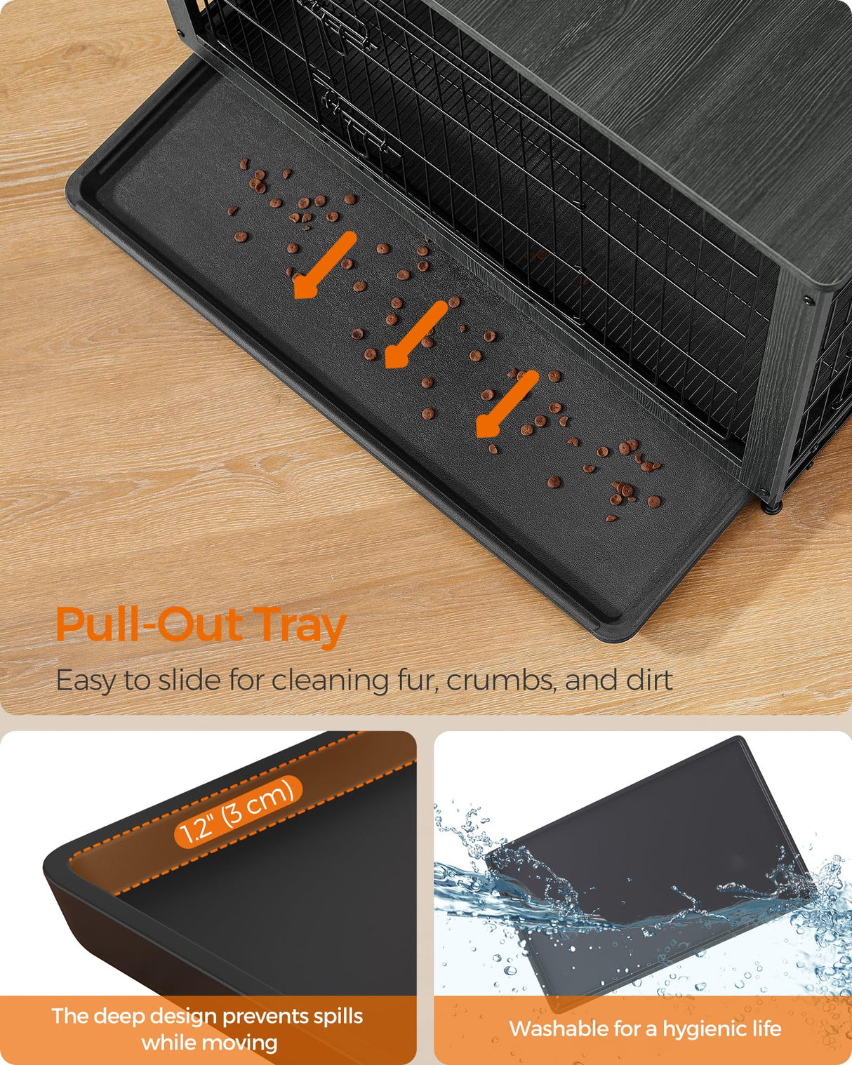 Feandrea Dog Crate Furniture, 44.1" Side End Table, Modern Kennel for Dogs Indoor up to 80 lb, Heavy-Duty Dog Cage with Multi-Purpose Removable Tray, Double-Door Dog House, Ink Black UPFC004B01 Feandrea