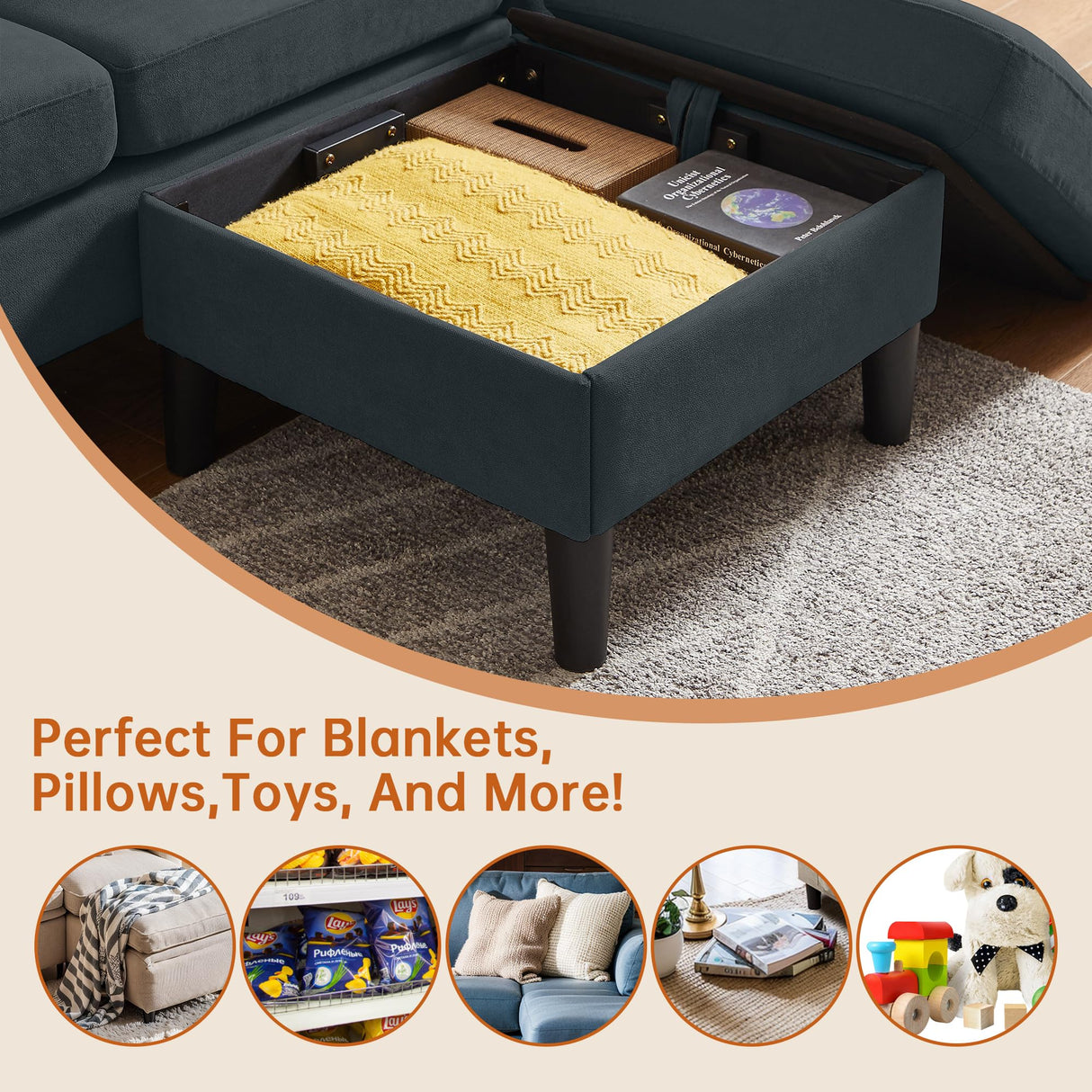 Enobala 79" Convertible Sectional Sofa, Modern L Shaped 3 Seat Couch with Reversible Ottoman for Living Room (#Dark Grey) Enobala