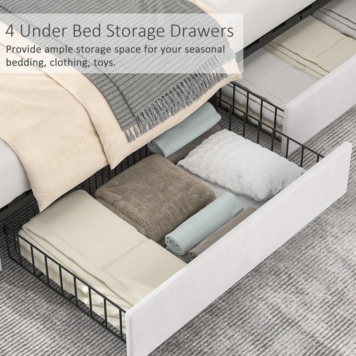 VECELO Full Size Upholstered Platform Bed Frame with 4 Storage Drawers, Adjustable Velvet Rivets Headboard, Wooden Slats Support, No Box Spring Needed, Easy Assembly VECELO