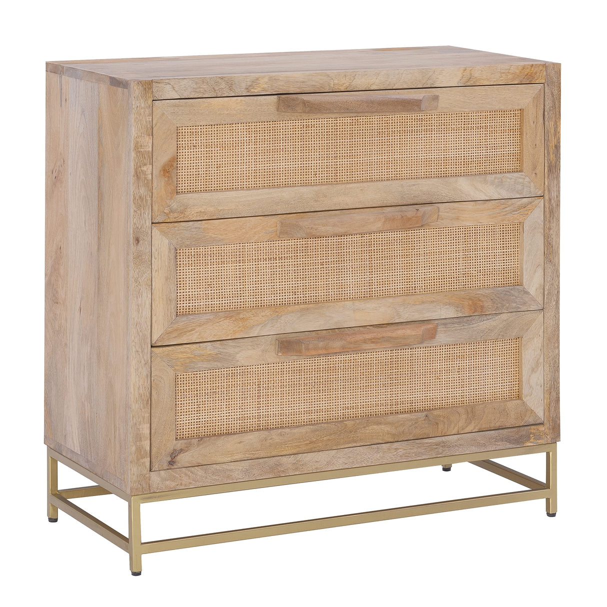 Powell Natural Rattan and Gold Base 3 Danika, Three Drawer Cabinet, Brown Powell