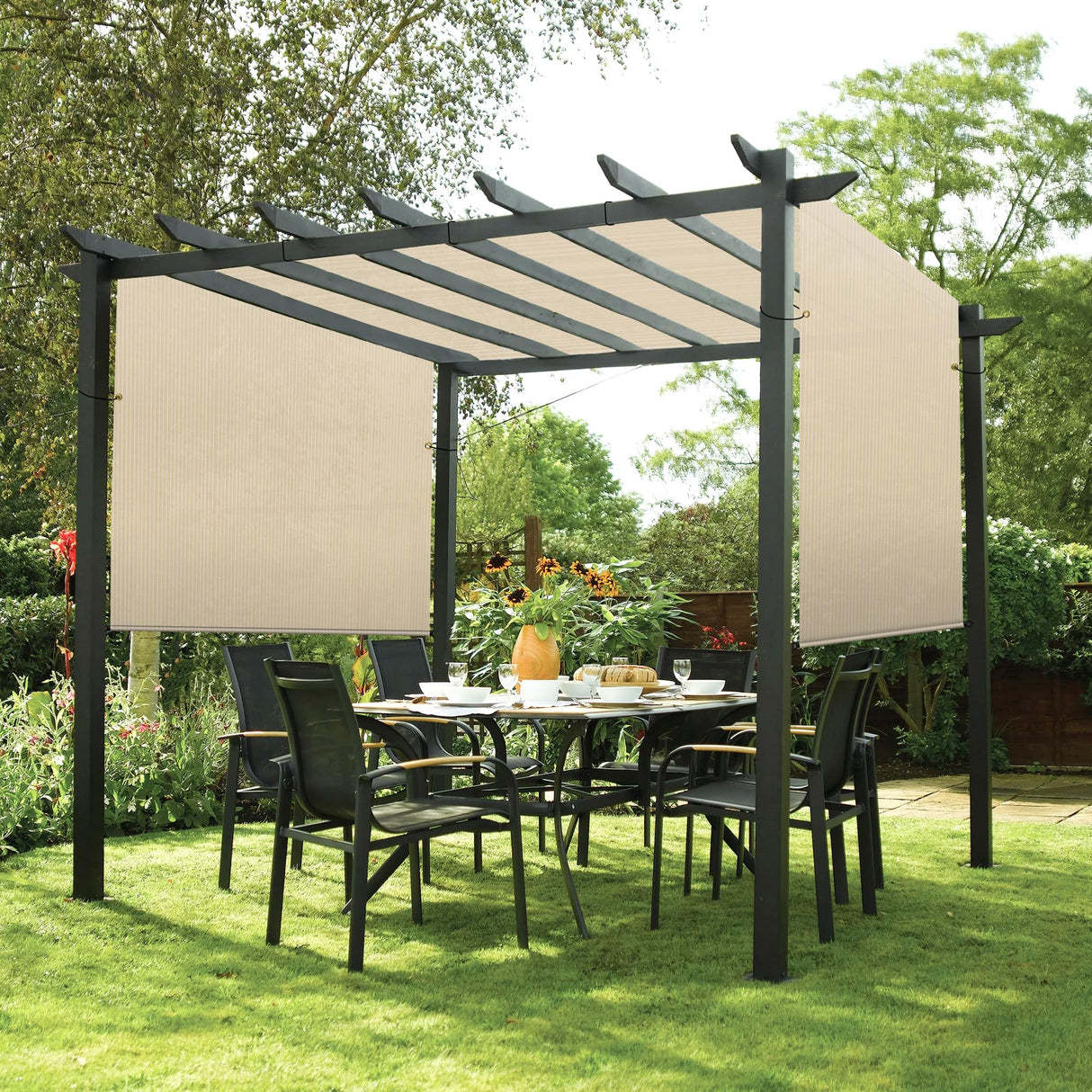 Patio Paradise 8' x 12' Pergola Canopy Replacement Cover Shade Cloth with Grommets Weighted Rods Outdoor Sun Shade Screen UV Block for Gazebo Backyard Deck Porch Balcony, Beige Patio