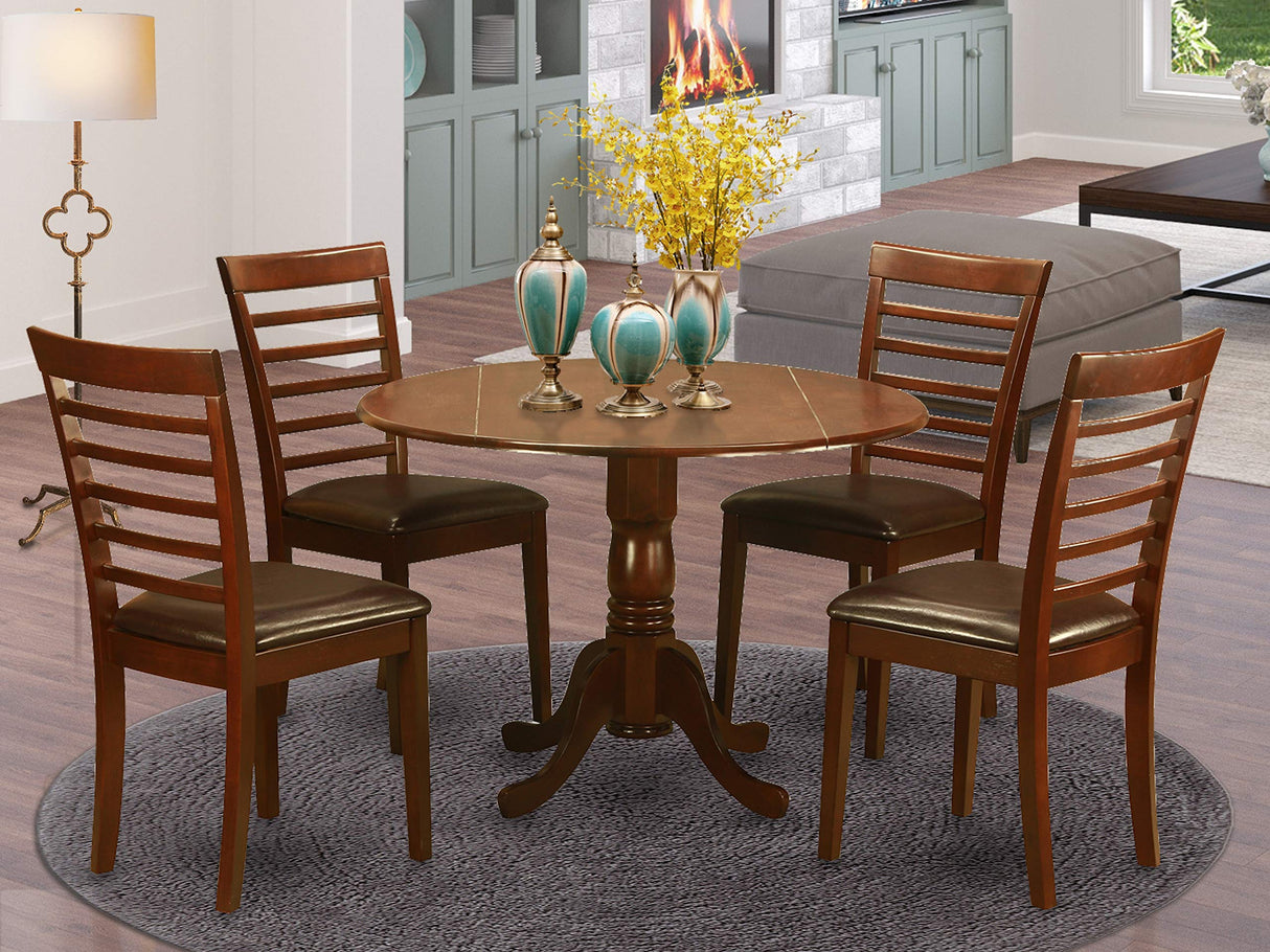 East West Furniture DLML5-MAH-LC 5 Piece Modern Set Includes a Round Wooden Table with Dropleaf and 4 Faux Leather Upholstered Dining Chairs, 42x42 Inch East West Furniture