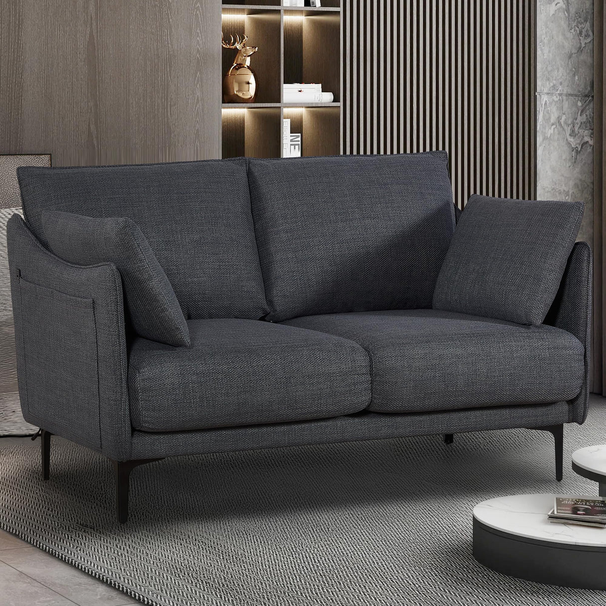 Plococo Simple Style Modern Loveseat Couch Sofa with USB Charge Port, 2 Pillows,Metel Legs for Primary Living Space, Bed Room, Office (Grey) Plococo