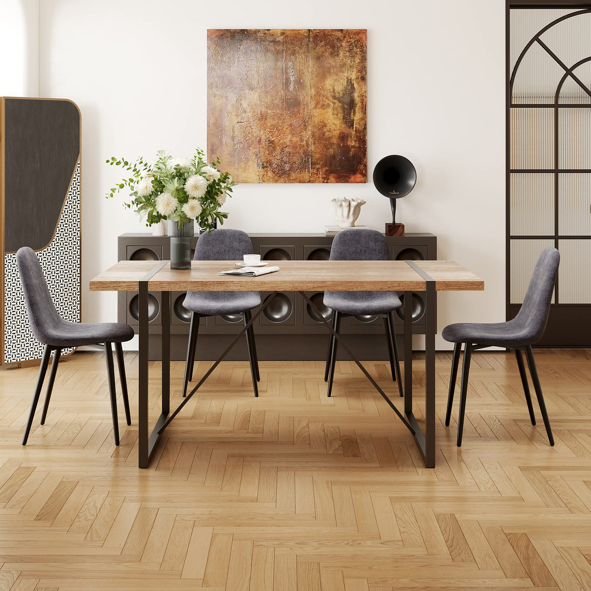 MUUOKY Dining Table Set for 4, Modern 55'' Wood Dining Table Set,Kitchen Table and Chairs Set of 4,Ideal for Kitchen Dining Room MUUOKY