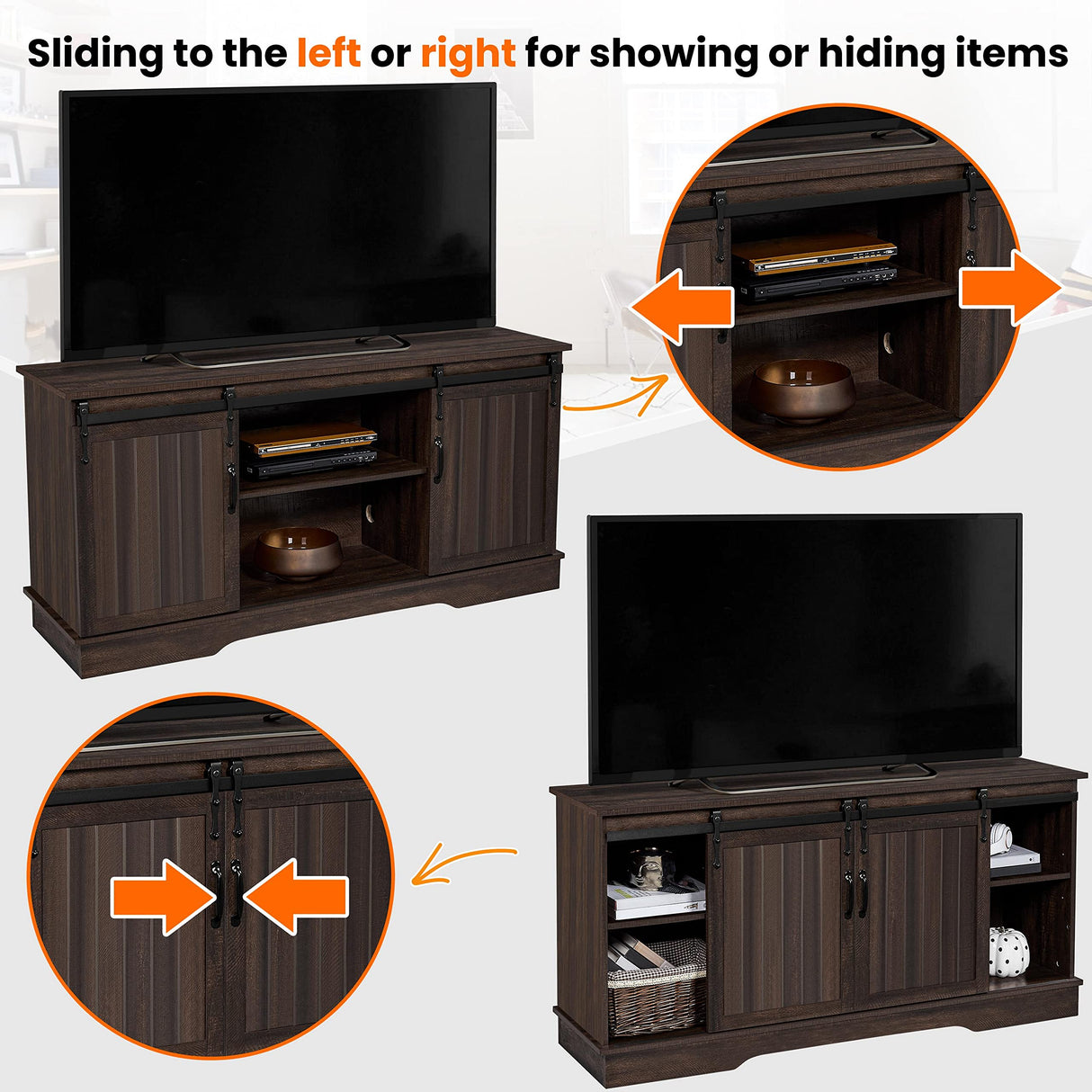 Yaheetech TV Stand for TVs Up to 65 inch, Farmhouse Media Entertainment Center, 58'' TV Console Table with Adjustable Shelves & Sliding Barn Doors for Living Room, Dark Walnut Yaheetech