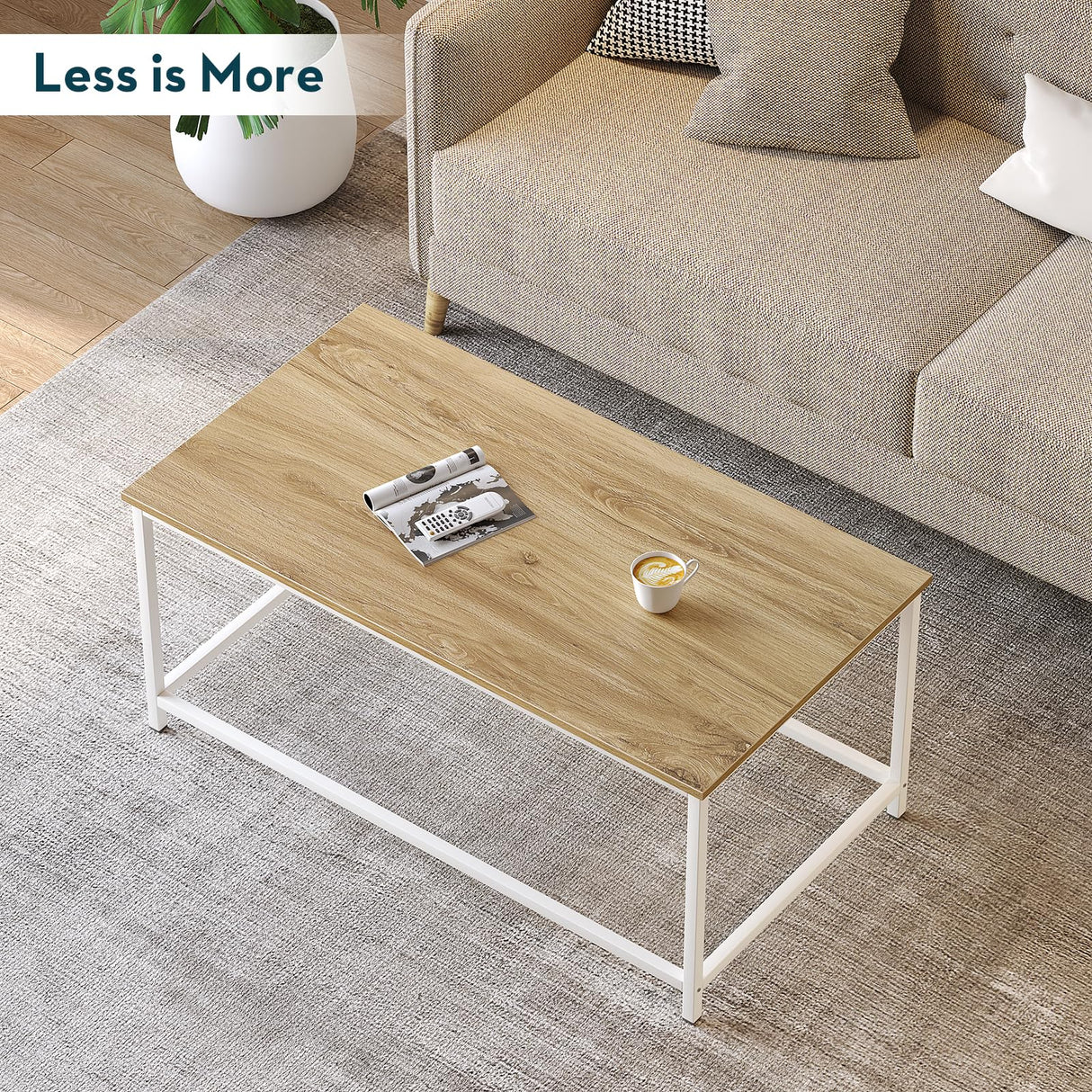 SAYGOER Coffee Table Simple Modern Coffee Tables Open Design Rectangular Minimalist Center Table for Living Room Home Office, Easy Assembly, 39.37 x 19.69 x 17.72, OAK White SAYGOER