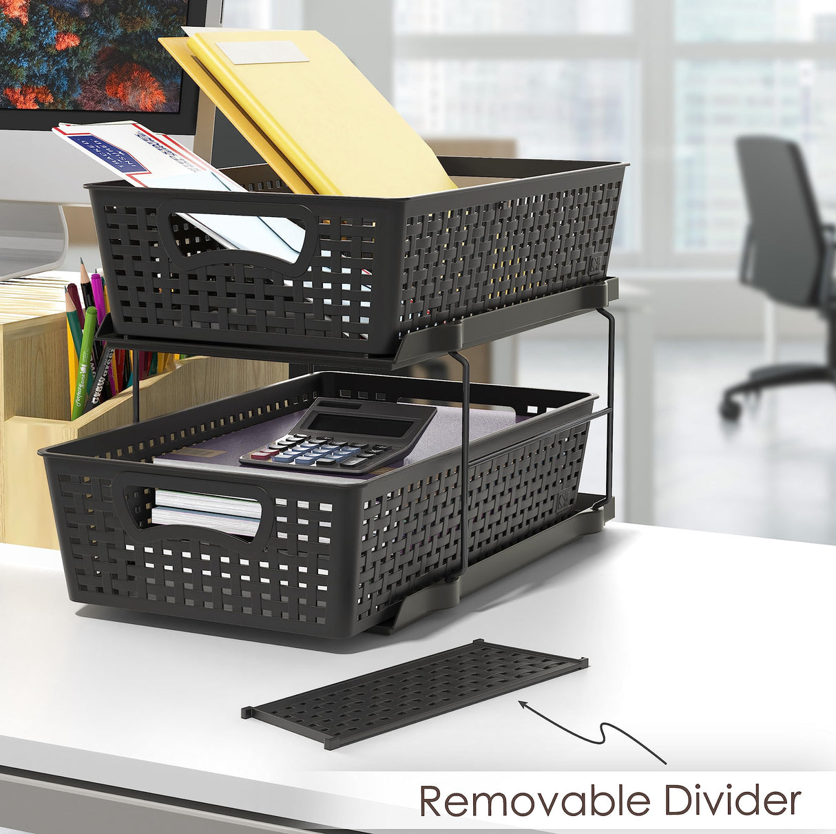 Simple Houseware 2 Tier Bathroom Organizer Tray Pull-Out Sliding Drawer/Under-Sink Storage, Black Simple Houseware