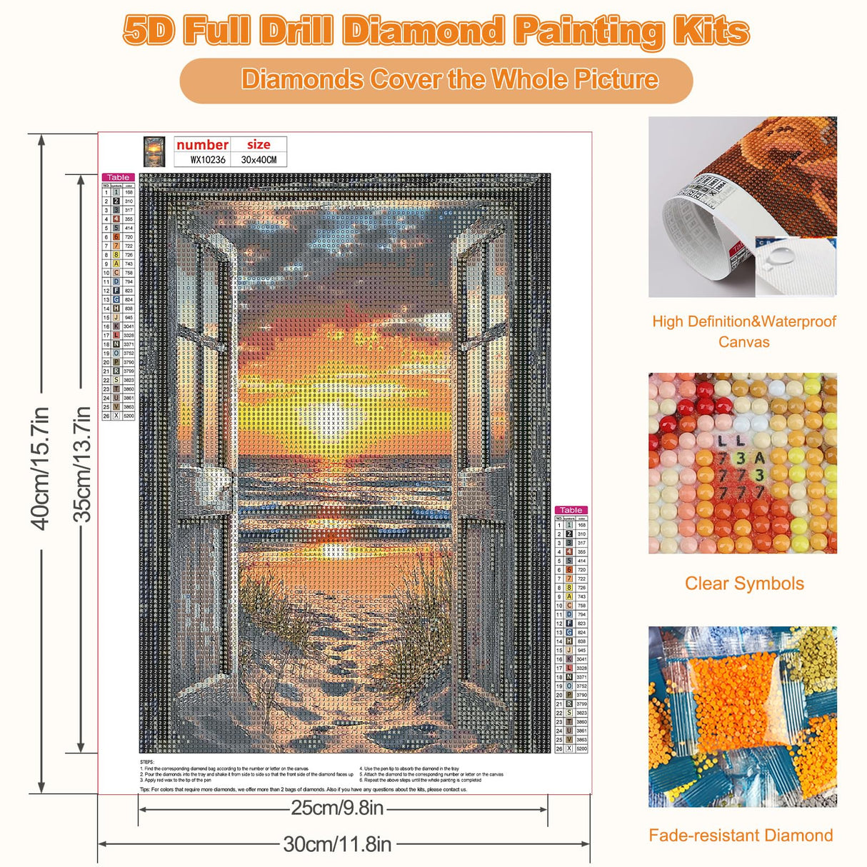 CEOVR Diamond Painting Kits for Adults, Beach Sunset Diamond Art Dots 5D Full Drill DIY Gem Art, Adult Crafts Kits Arts and Crafts, Wall Decor for Home Office 12x16in CEOVR