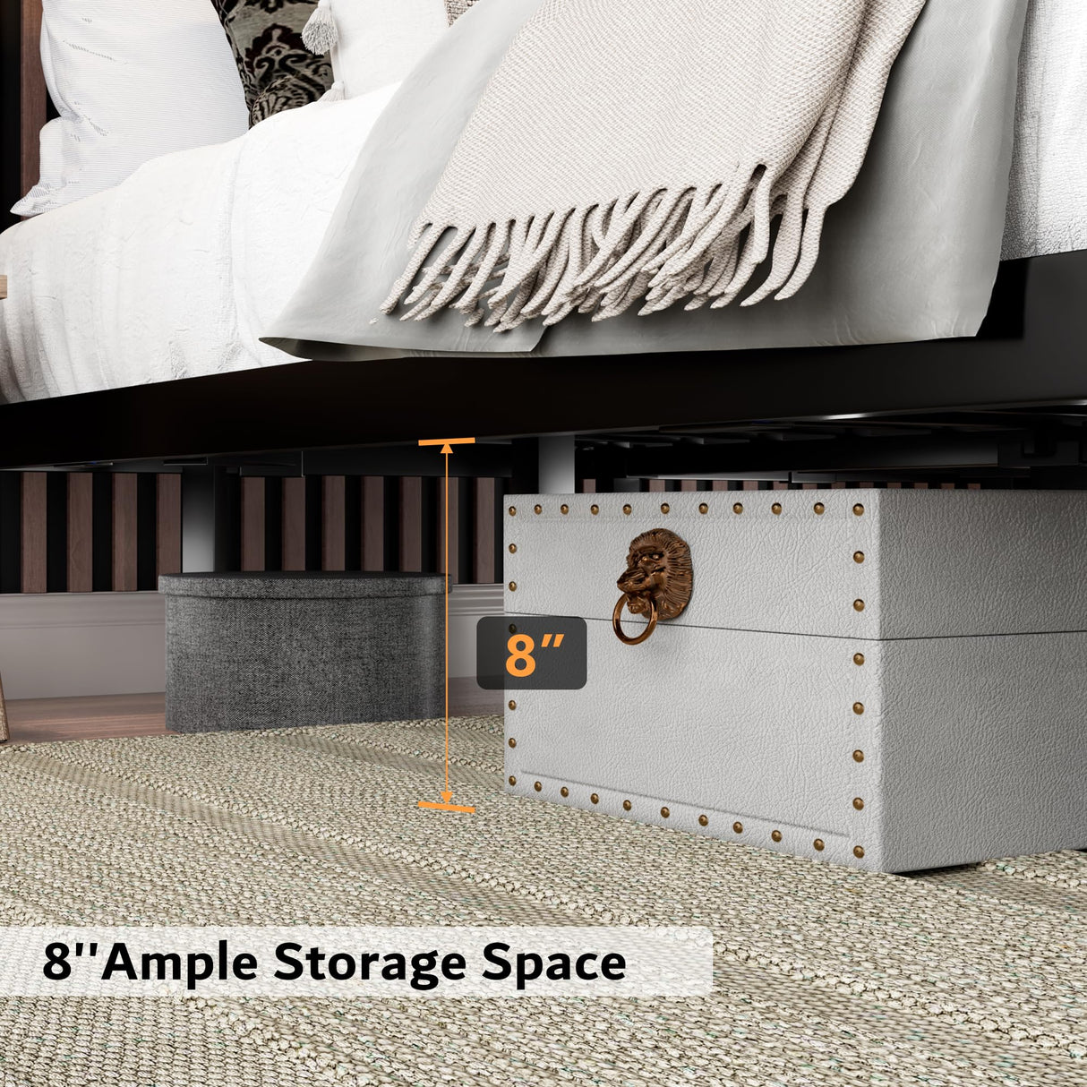 iPormis Modern King Size Floating Bed Frame with LED Lighting & Charging Station, Durable Metal Platform Design iPormis