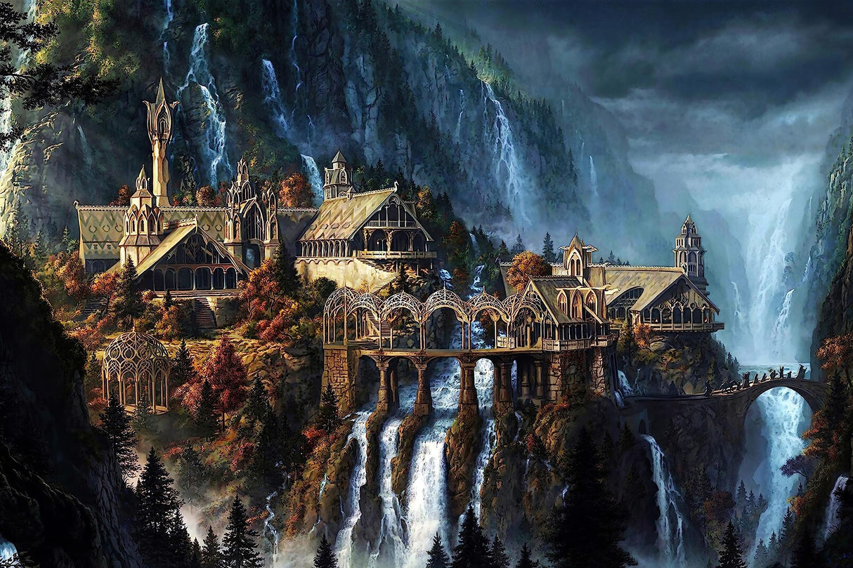 Puzzles for Adults 1000 Pieces,Lord of The Rings Puzzle,Waterfall Town 1000 Piece Puzzle for Adults Artwork Jigsaw Puzzle Family Game Puzzle Phinli