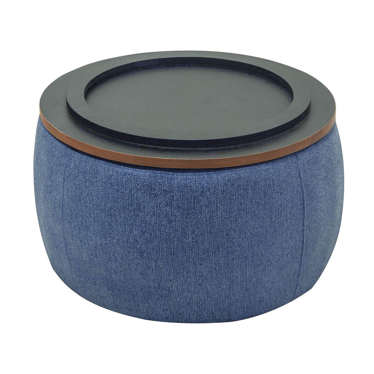 YICORPS Modern Round Storage Ottoman with Wooden Top,Handmade Luxury Pleated Circle Fabric Storage Ottoman Coffee Table,End Table & Footstool for Living Room(Navy Blue) YICORPS