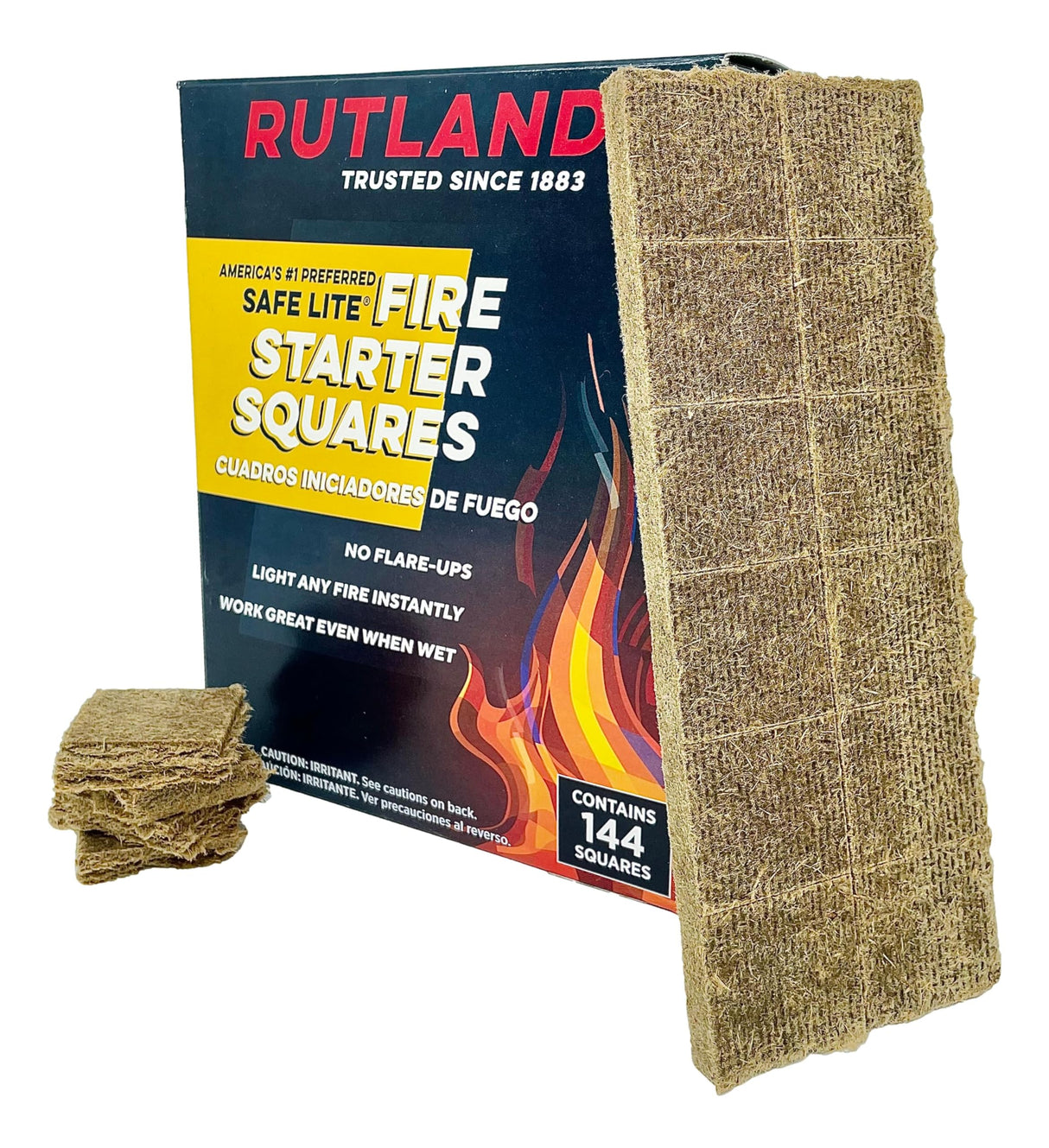 Rutland 50B Safe Lite Fire Starter Squares for Fireplaces, Grill Pits, Campfires, BBQ & Smokers - Longer Burn - 144 Squares RUTLAND PRODUCTS