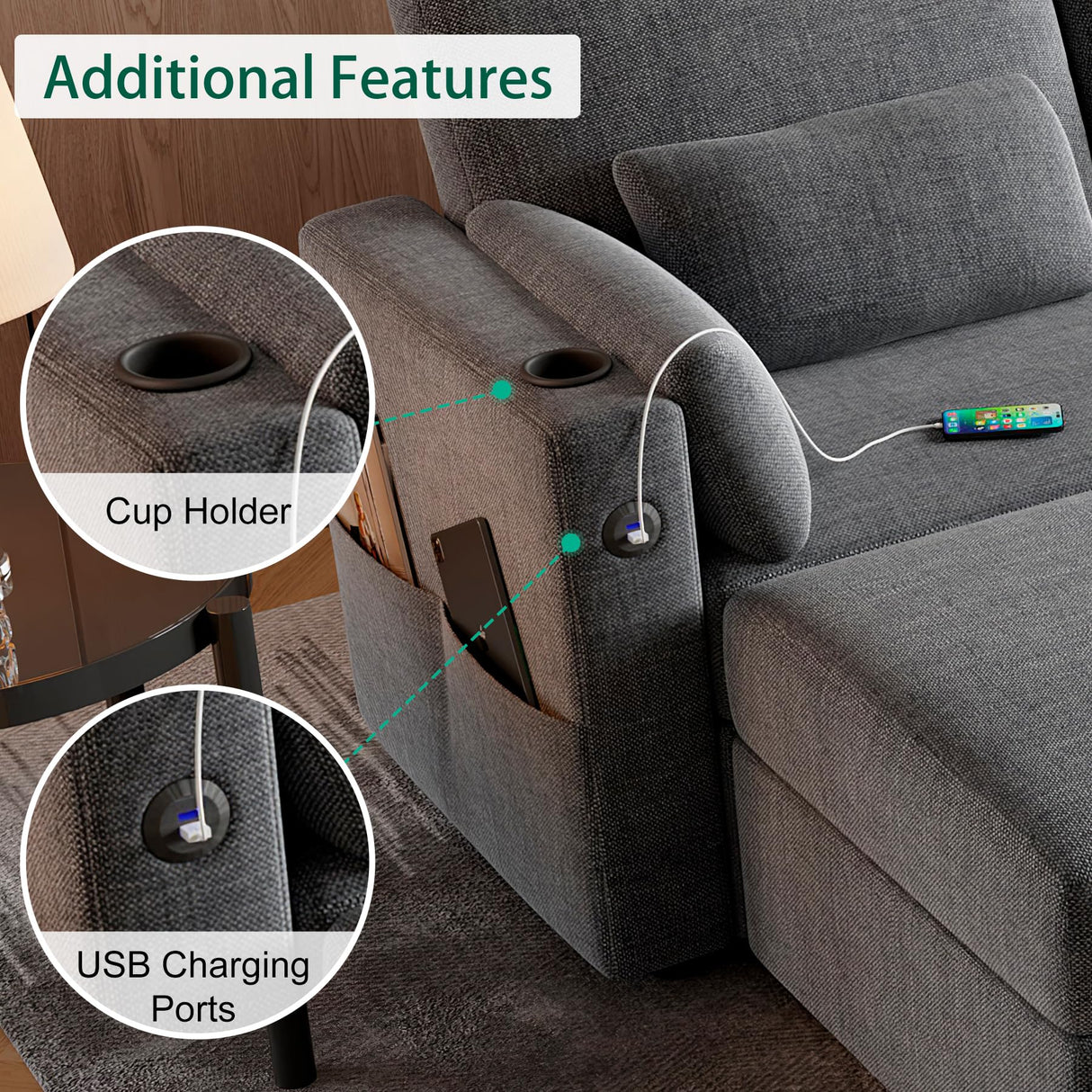 Modular Sectional Sofa with Storage, U Shaped Sectional Sofa with Chaise & Ottomans, Convertible 6 Seat Couch for Living Room with High Supportive Waist Pillow and Cup Holder ISHUHL