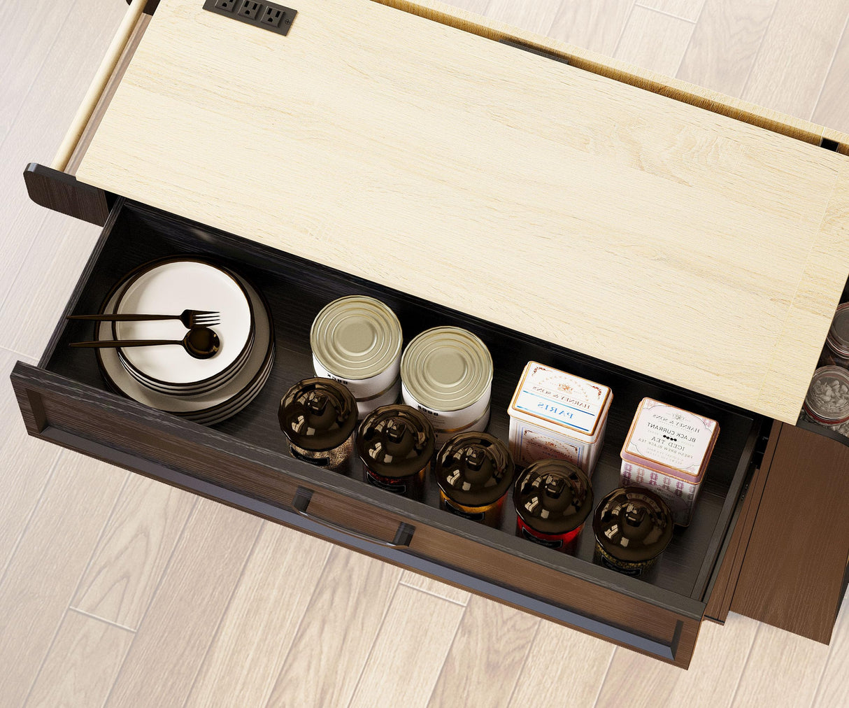 IRONCK Kitchen Island Cart with Storage, Rolling Kitchen Table with Power Outlet, Storage Cabinets on Wheels with Drop Leaf, Portable for Dining Room, Black IRONCK