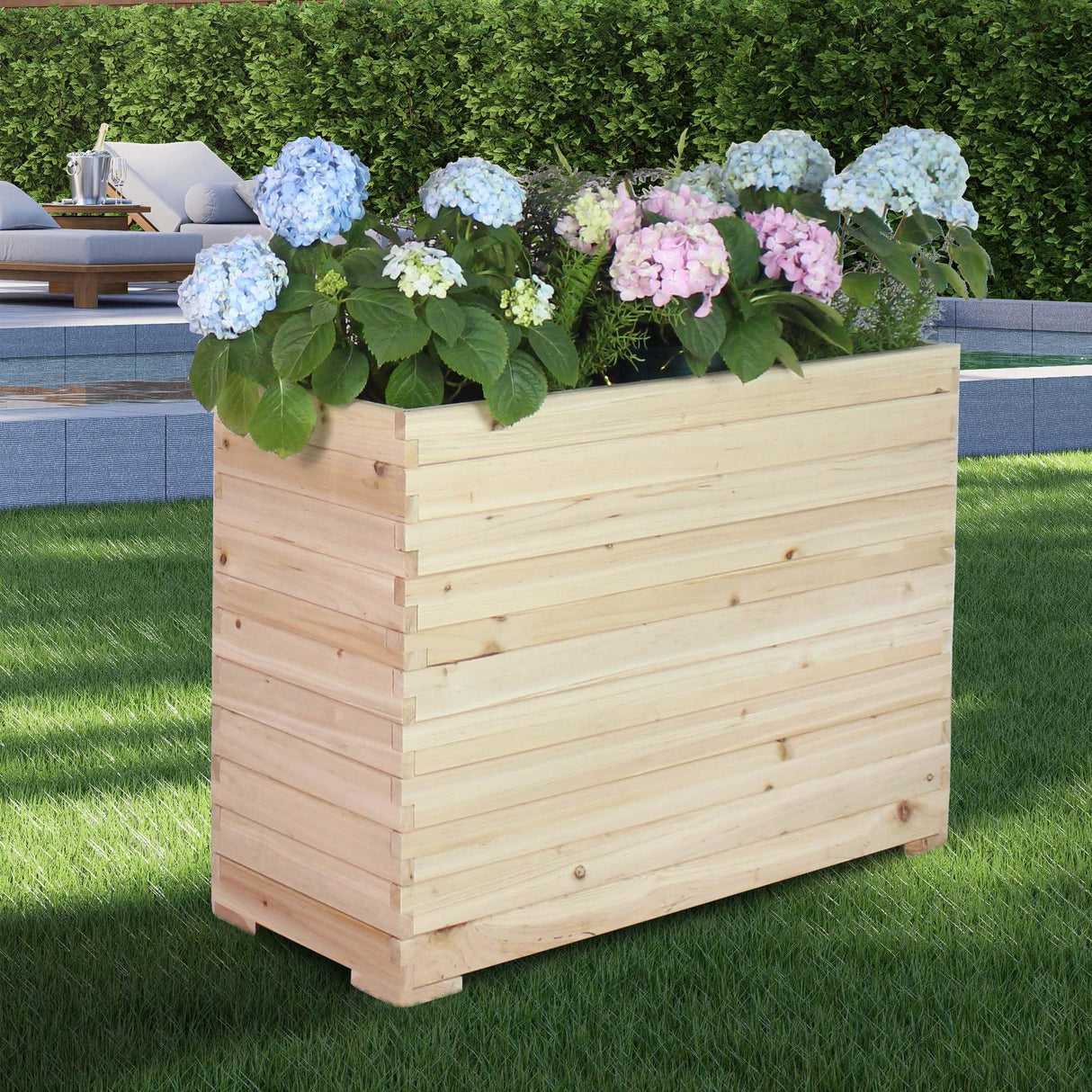 TRUEAURA Wood Raised Garden Bed, Rectangular Planter Box Outdoor Large Tall Trough 39"x28"x15" Flower Planters Boxes with Bottom for Plants Herb Patio Porch Balcony Privacy Screen TRUEAURA