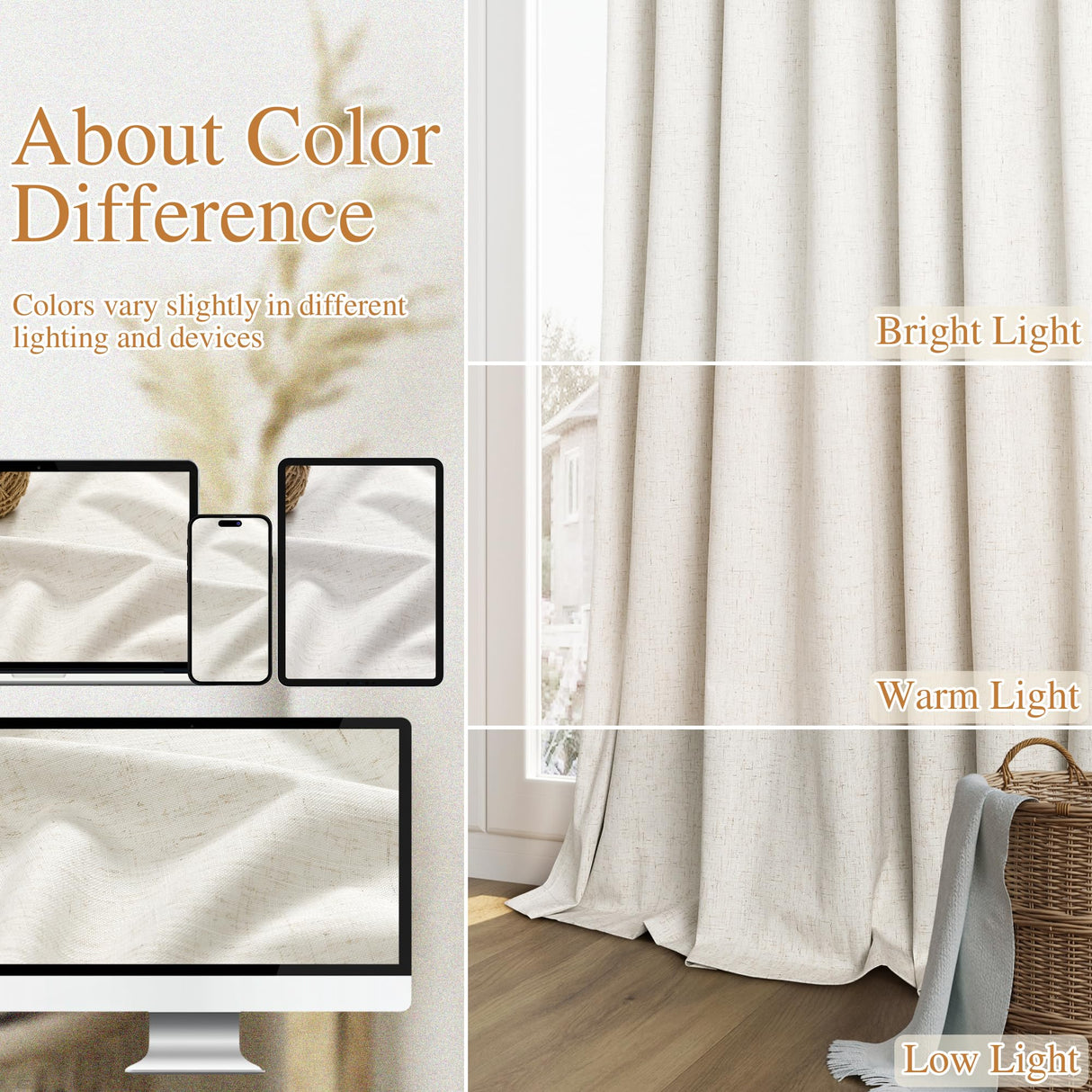 Guken Cream Linen Blackout Curtains 84 Inch Length 2 Panels Set for Living Room Bedroom Back Tab Thermal Insulated 100% Black Out Linen Drapes Room Darkening Window Curtains Ivory Natural Guken