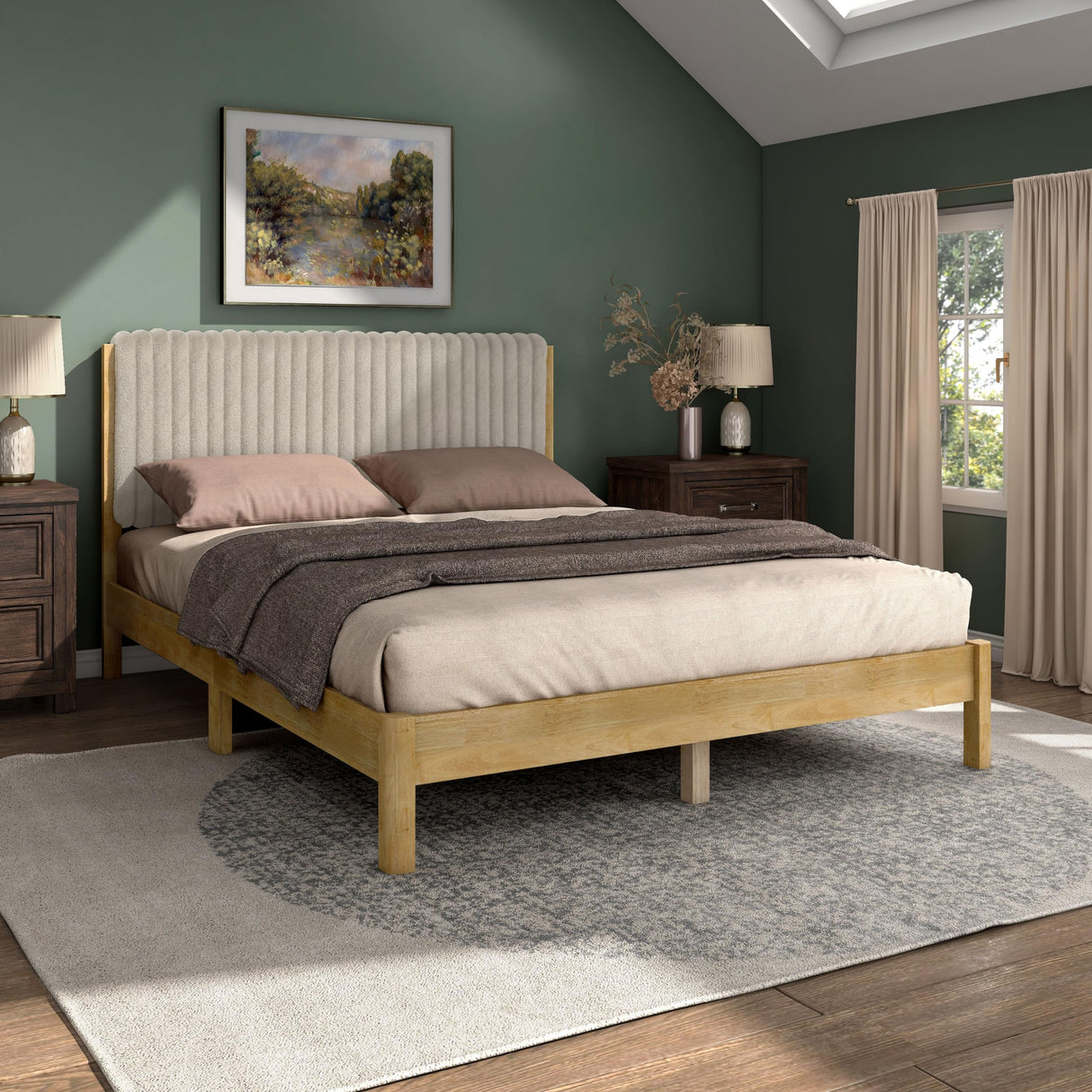 Evadne Modern Corduroy Queen Bed Frame with Tufted Headboard and Solid Wood Slats by HOMES: Inside + Out HOMES: Inside + Out