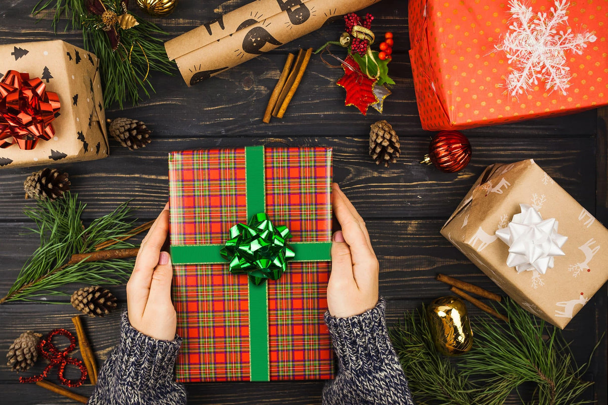 YKW Christmas Ribbon Set - 8 Festive Patterns, 24 Yards Total - 3/8" Wide Holiday Ribbon for Gift Wrapping, Tree Decorations, Crafts -Threaded Ribbon for Xmas Decor, DIY Projects YKW