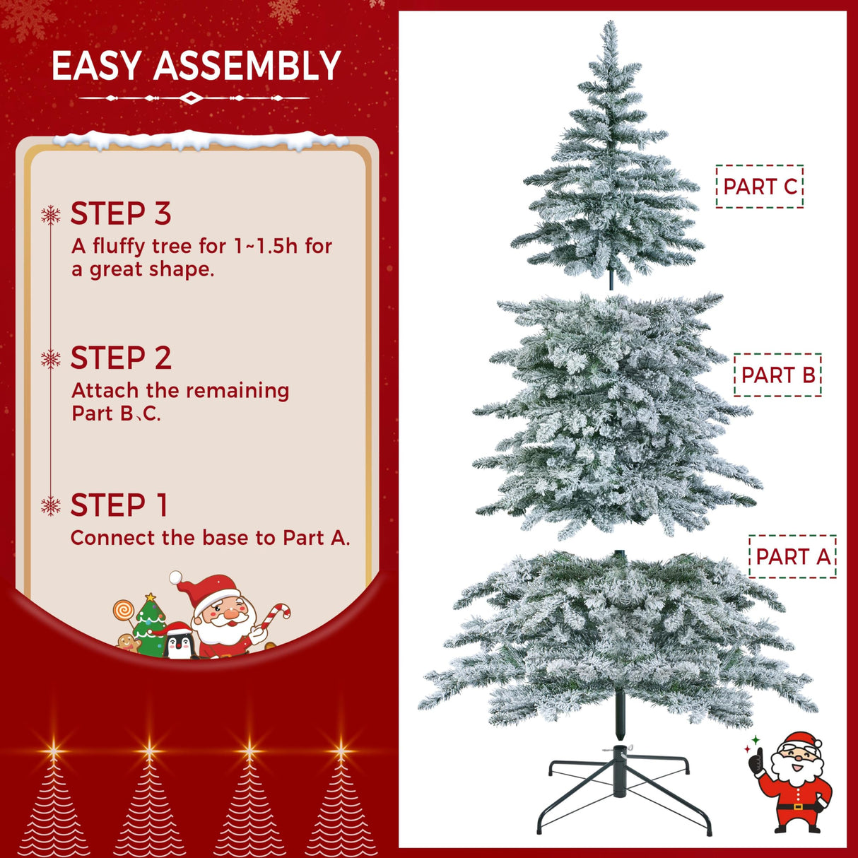Yaheetech 6ft Pre-Lit Artificial Christmas Tree with 400 Warm White LED Lights & 940 PVC Tips,Hinged Snow Flocked Xmas Tree with Foldable Stand & Protective Sheet,Green & White Yaheetech