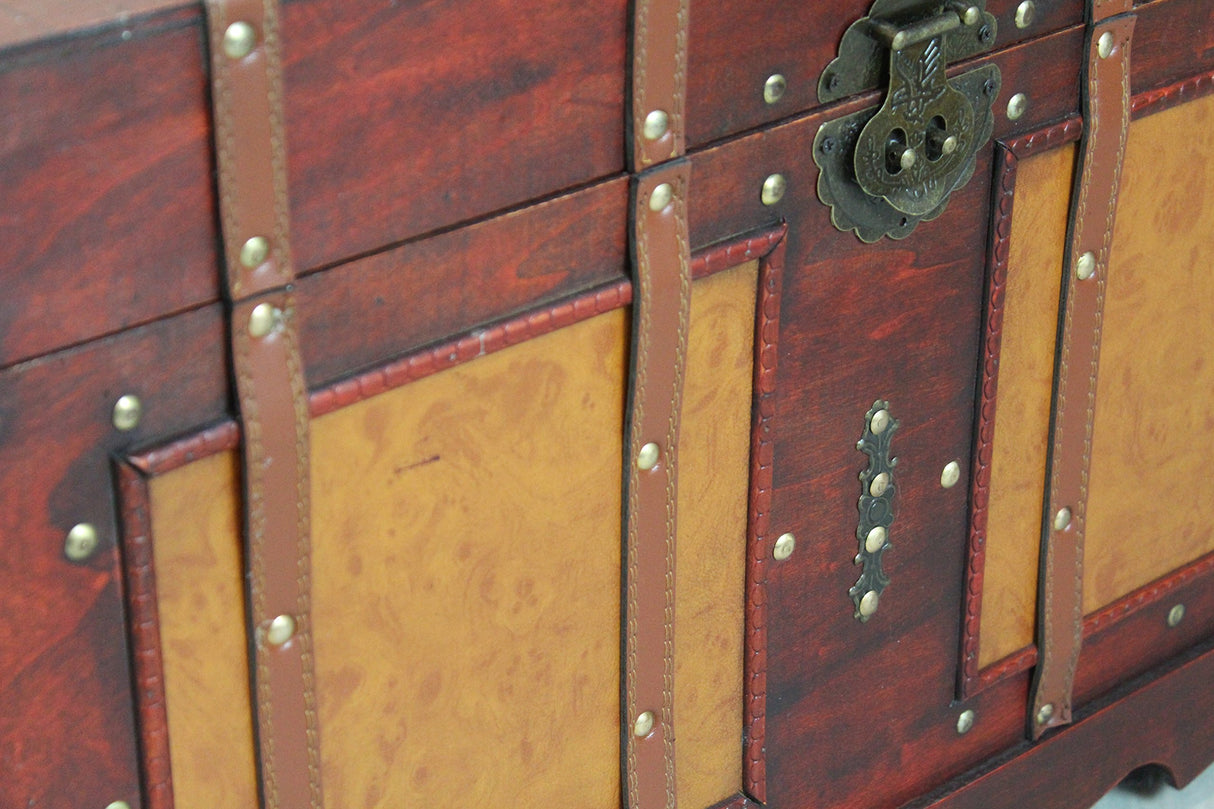 Large Antique Style Steamer Trunk, Decorative Storage Box Vintiquewise