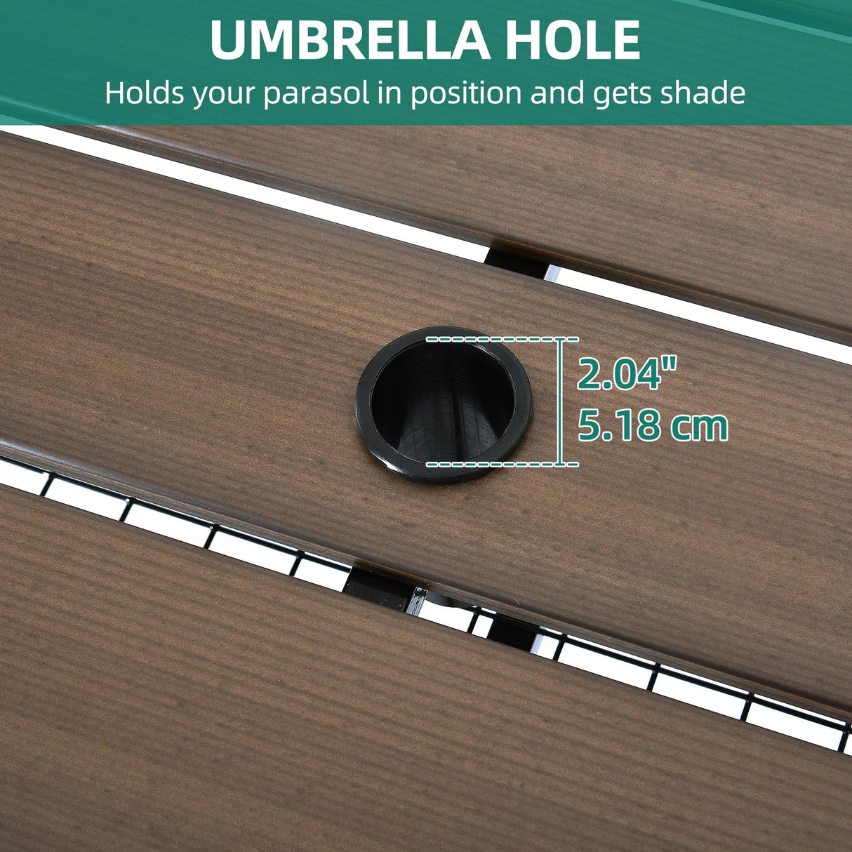 YITAHOME Patio Dining Set for 4-6 People, Outdoor Table and Bench Chairs with 2" Umbrella Hole and Storage Hollow Shelf, Picnic Conversation Set with 2 Benches for Garden Yard Porch, Brown YITAHOME