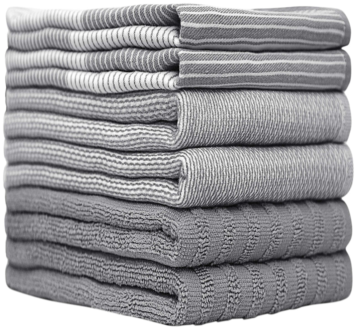 Premium Kitchen Towels (20”x 28”, 6 Pack) | Large Cotton Kitchen Hand Towel | Flat & Terry Dish Cloths | Highly Absorbent Tea Towels Set with Hanging Loop | Gray Bumble Towels