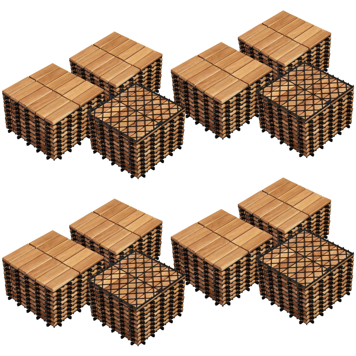 Yaheetech 108pcs Acacia Wood,Interlocking Deck Tiles with Non-slip Surface,Easy Snap Waterproof Flooring Tiles for Indoor Outdoor,Cracking Resistant Patio Backyard Decor for All Weather Use,Wood Yaheetech