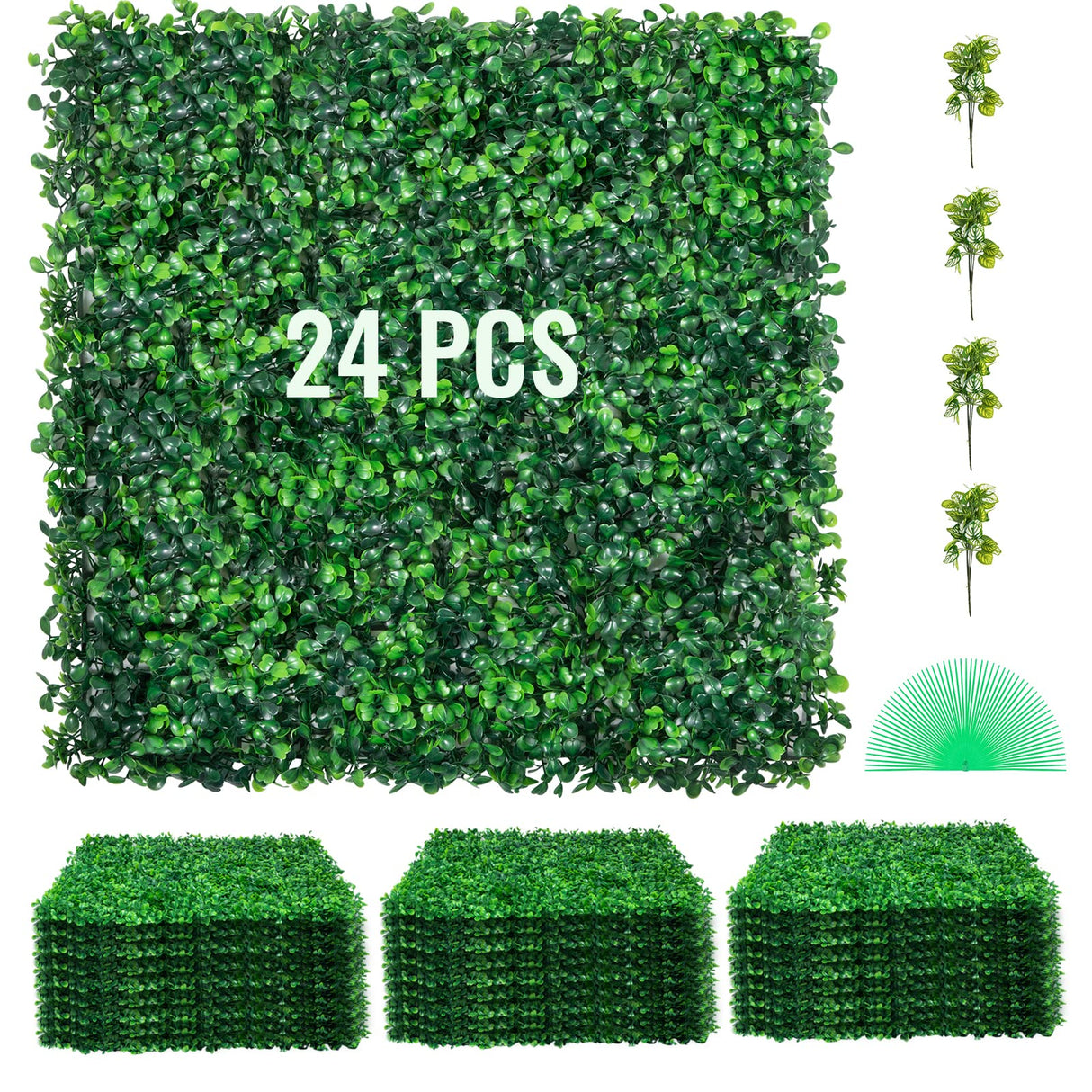 VEVOR 24PCS 20"x20" Artificial Boxwood Panels,Boxwood Hedge Wall Panels,Artificial Grass Backdrop Wall 1.6", Privacy Hedge Screen UV Protected for Outdoor Indoor Garden Fence Backyard VEVOR