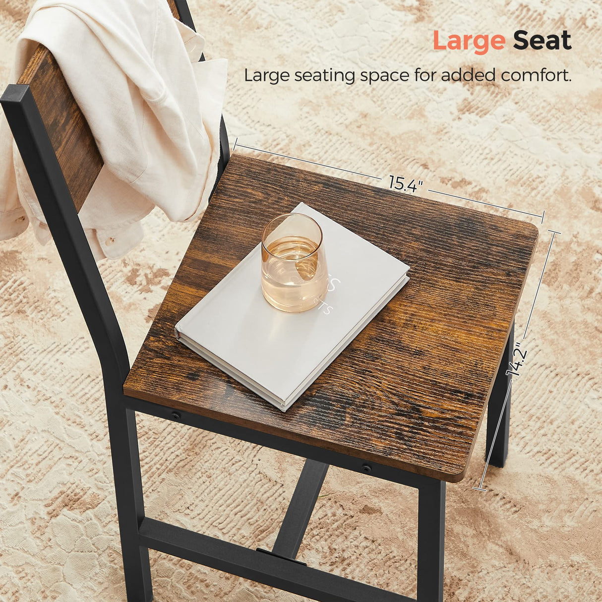 VASAGLE Dining Chair Set of 2, Rustic Wood Chairs with Metal Steel Frame, Easy to Assemble, Stable, Comfortable Seat, Modern Farmhouse Chair for VASAGLE