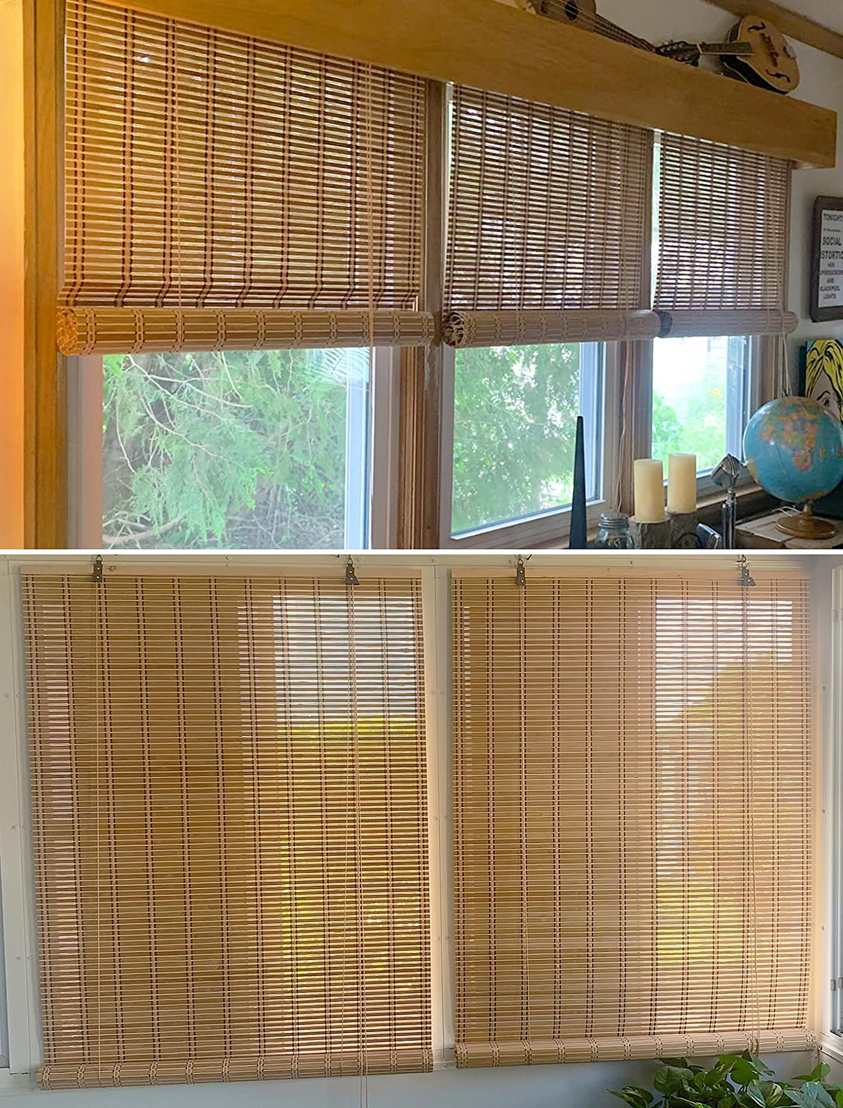 Natural Bamboo Roll-Up Blinds for Indoor and Outdoor Use - 65% Shading Rate ZMHPLKH