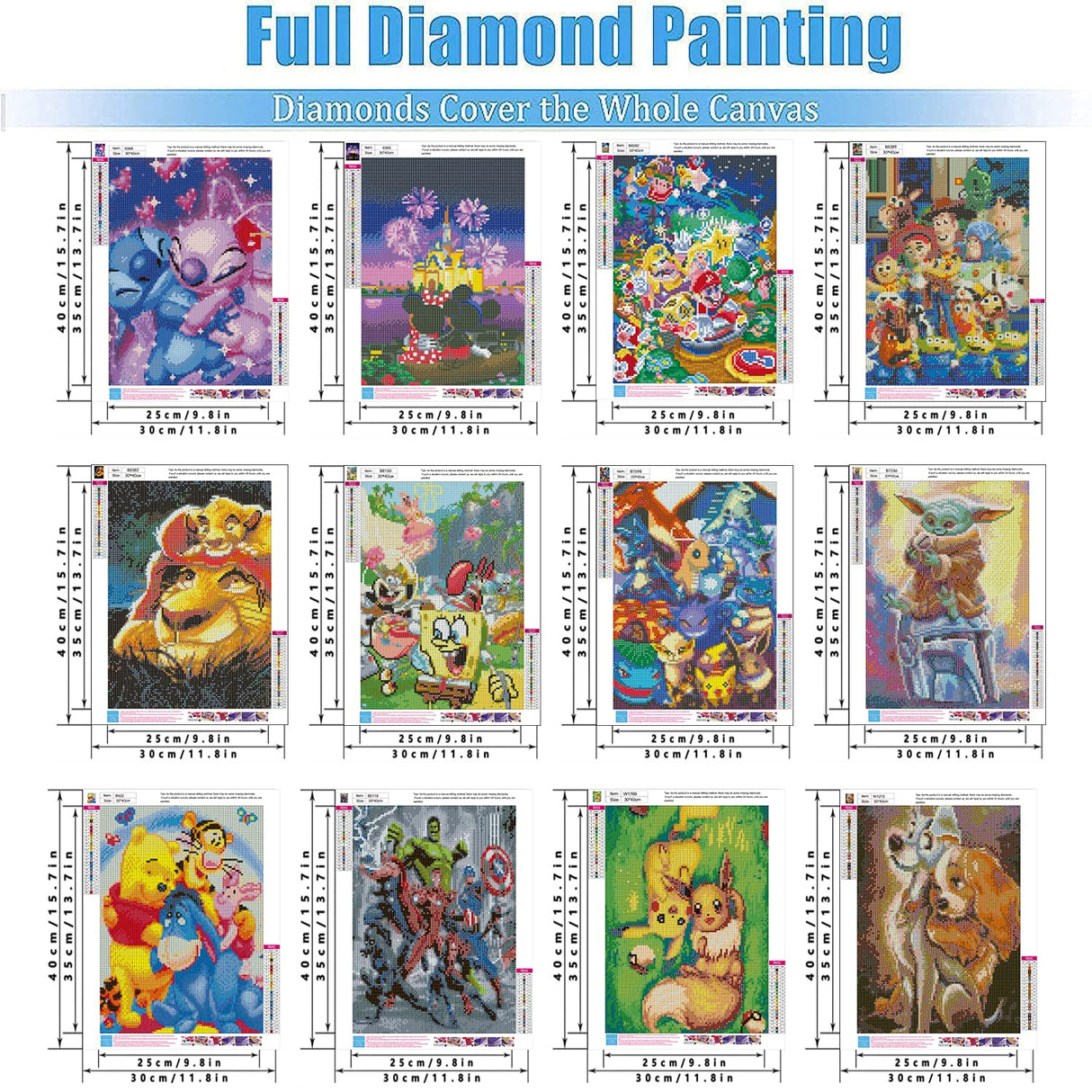 BOSWELL 5D Diamond Painting Kits for Adults - Set of 12 DIY Diamond Art Kits - Stunning Gem Paintings for Home Wall Decor & Gifts - Easy to Use & Relaxing Craft Activity BOSWELL
