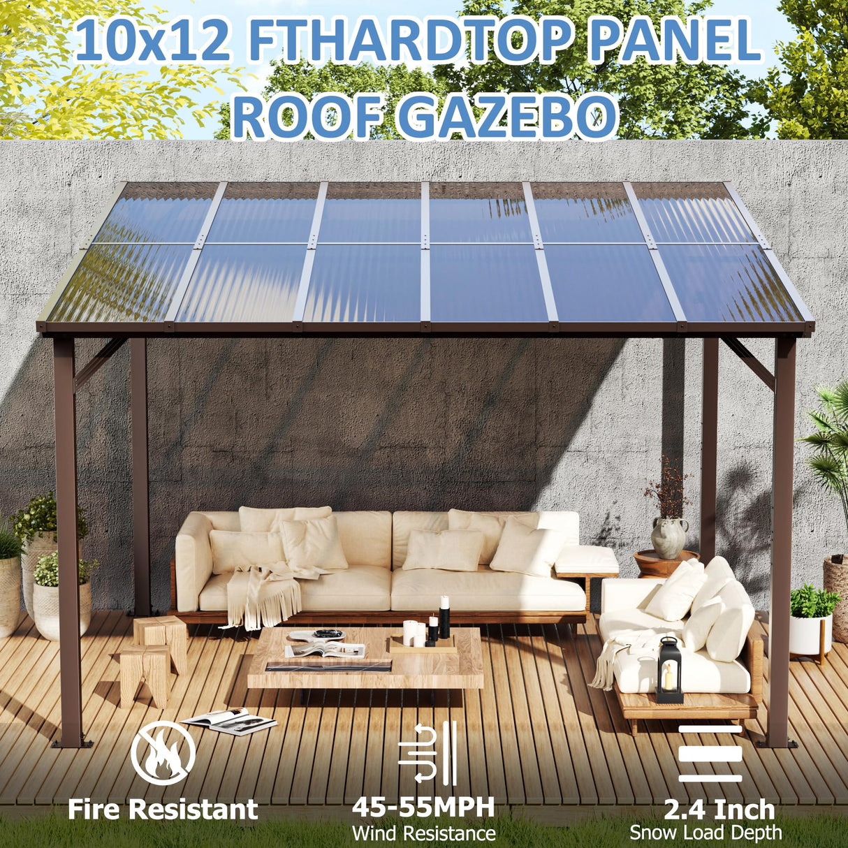 Airwire 10x12 FT Gazebo, Outdoor Gazebos on Clearance with Aluminum Frame, Wall Mounted Gazebo & Pergola, Lean to Gazebo Awnings for Patio, Decks, Porch and Backyard AirWire