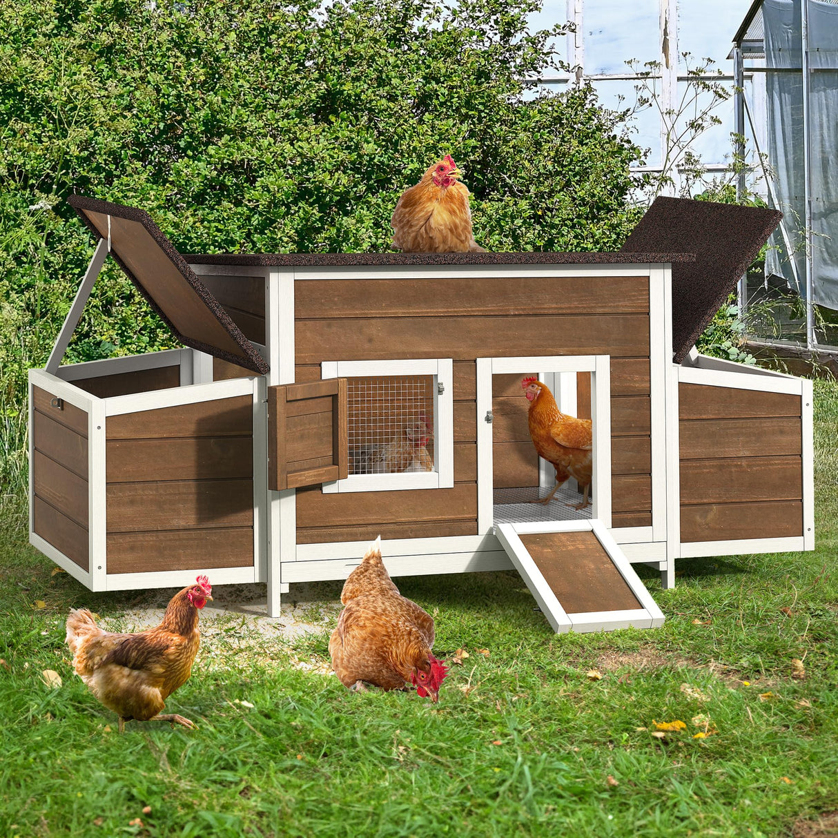 YITAHOME Chicken Coop Large Wooden Chicken House Chicken Pen Outdoor with 2 Nesting Boxes Poultry Cage Rabbit Hutch Duck Cage with Weatherproof Roof (Brown) YITAHOME