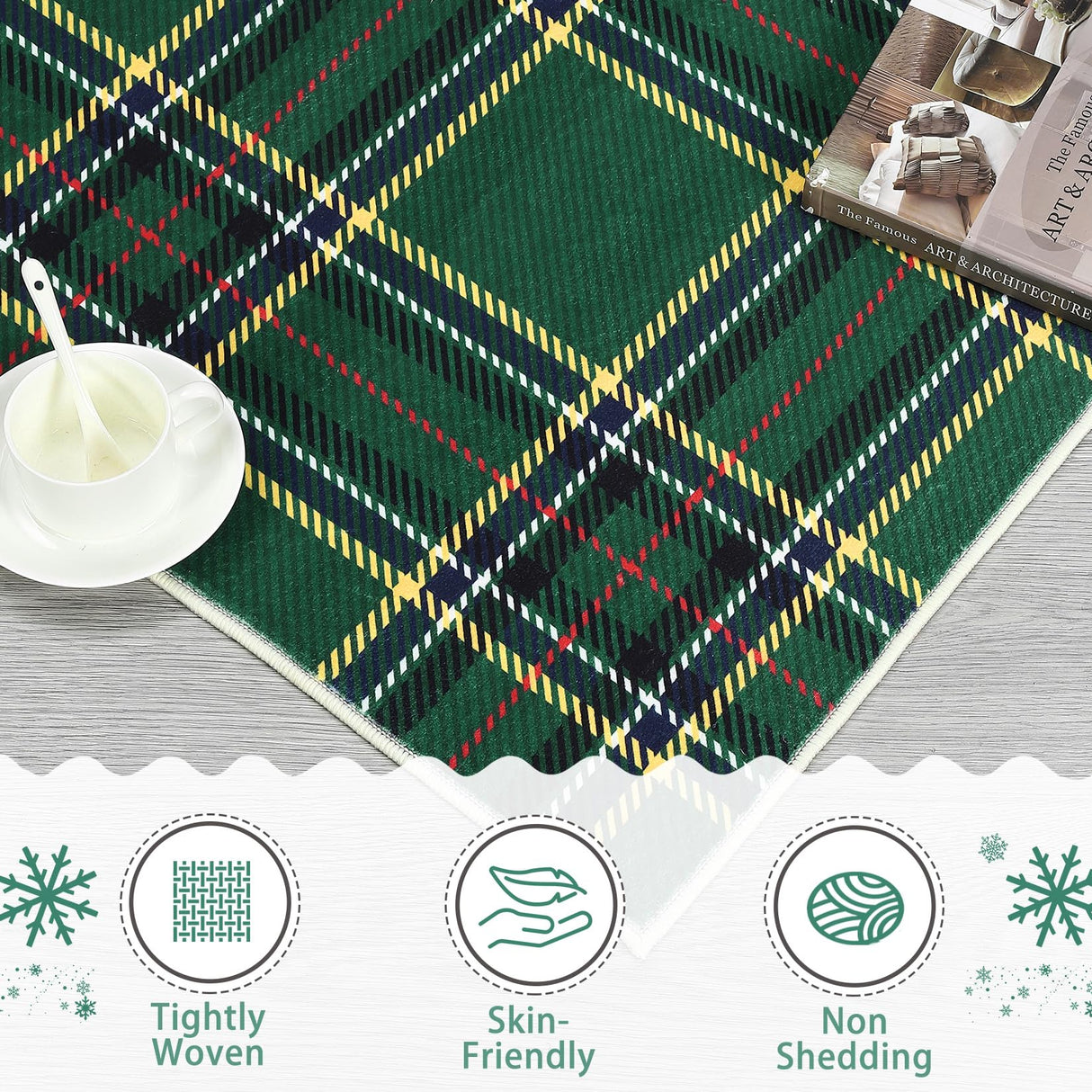 ROYHOME Christmas Area Rug 5x7 Feet Xmas Buffalo Plaid Machine Washable Carpet Rug Holiday Decorative Gingham Check Floor Cover Non Slip Stain Resistant Accent Rug for Living Room Decor, Green ROYHOME