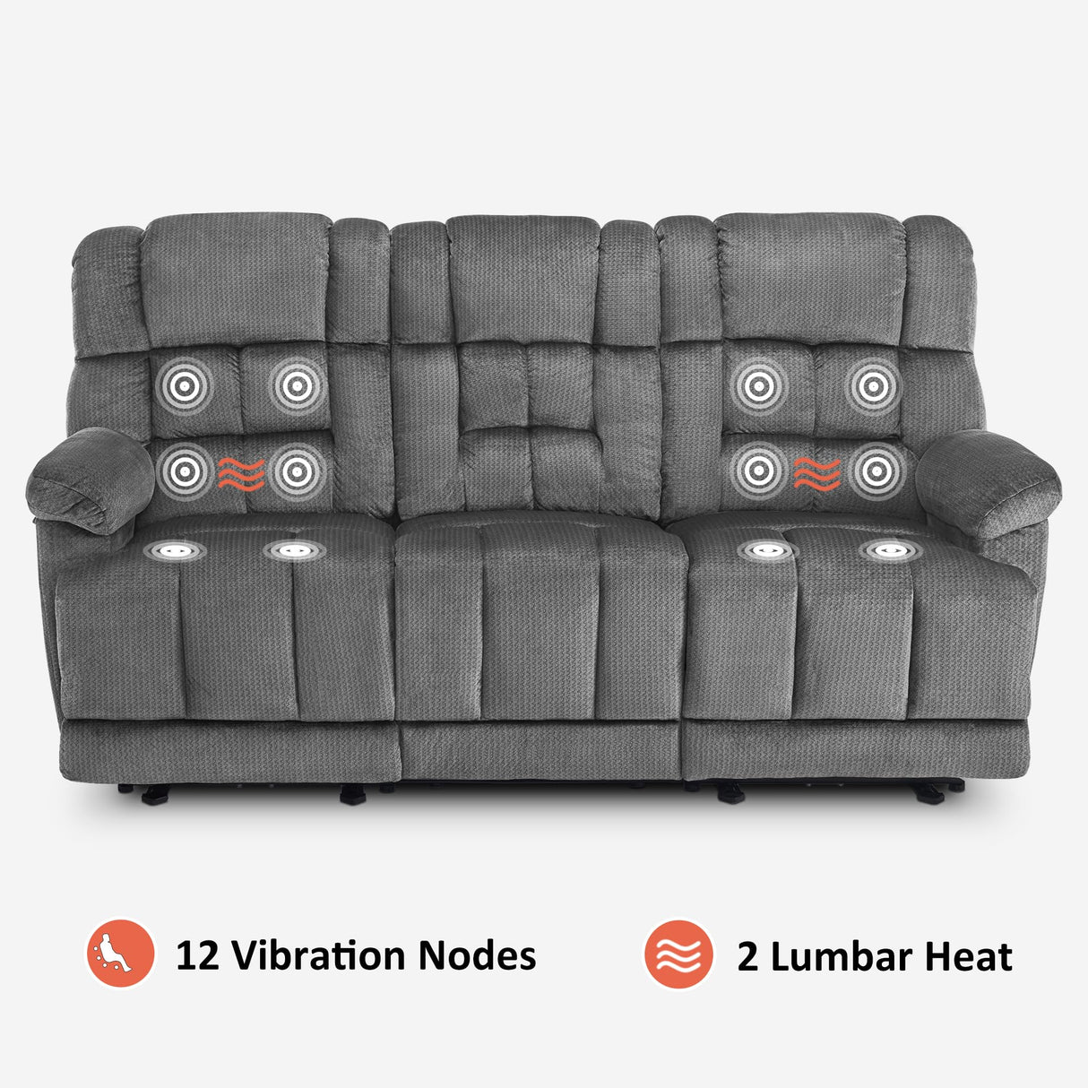 MCombo Zero Gravity Power Recliner Sofa with Drop Down Table, Heat and Vibration Massage, 3 Seater Dual Reclining Couch with USB Ports, Cup Holders for Living Room, Fabric RS6236 (Grey) MCombo