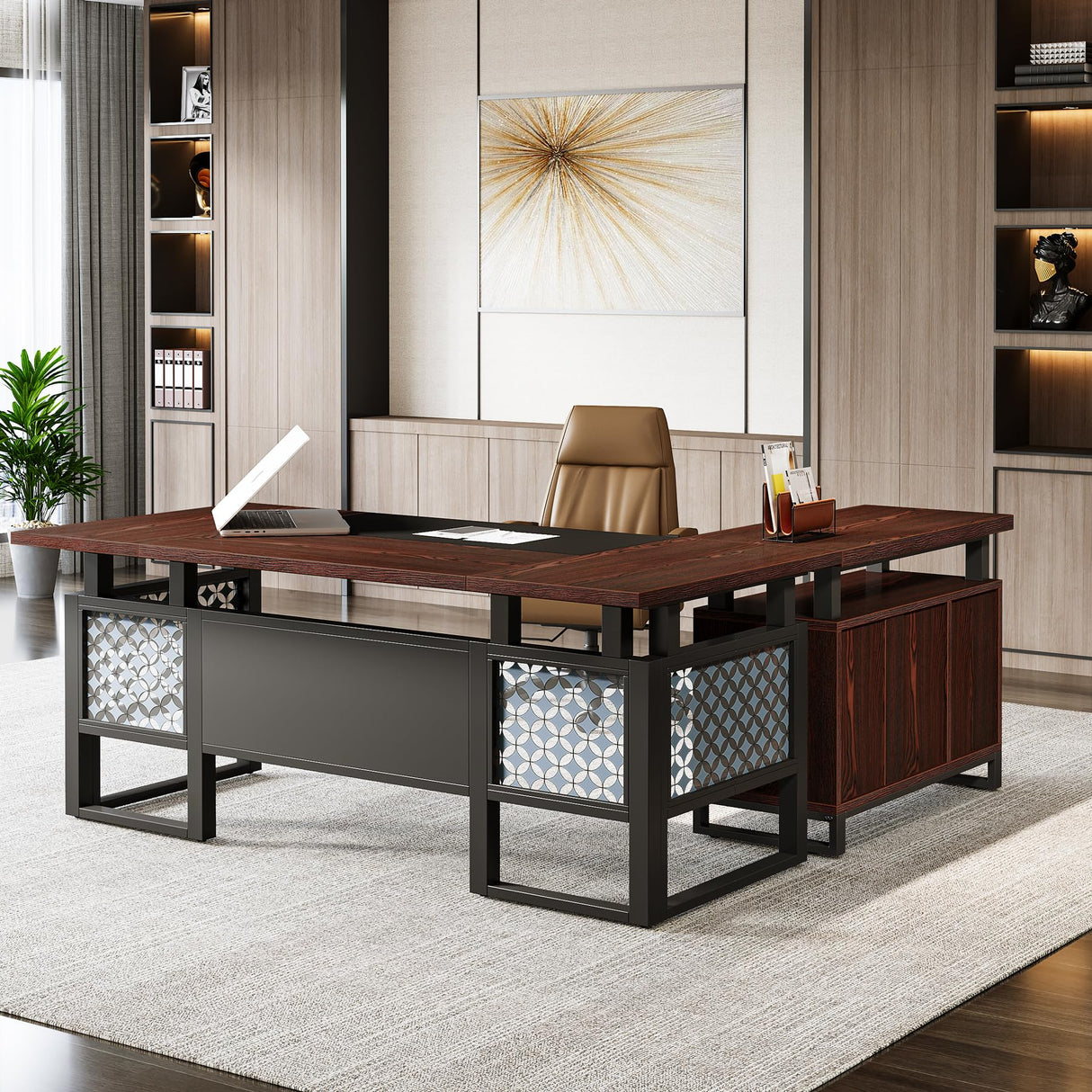 Tribesigns L-Shaped Desk with File Cabinet: 63" Modern Executive Computer Desk with Storage Cabinet and Shelves, Wood Home Office Desk Set, Large Desk Business Furniture Workstation Tribesigns