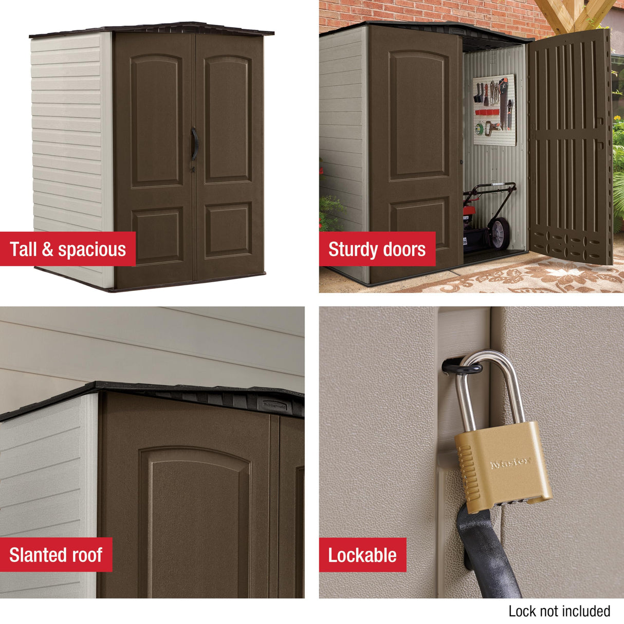 Rubbermaid Medium Vertical Resin Outdoor Storage Shed With Floor (5 x 4 Ft), Weather Resistant, Brown, Organization for Home/Backyard/Pool/Garden/Lawn Tools Rubbermaid