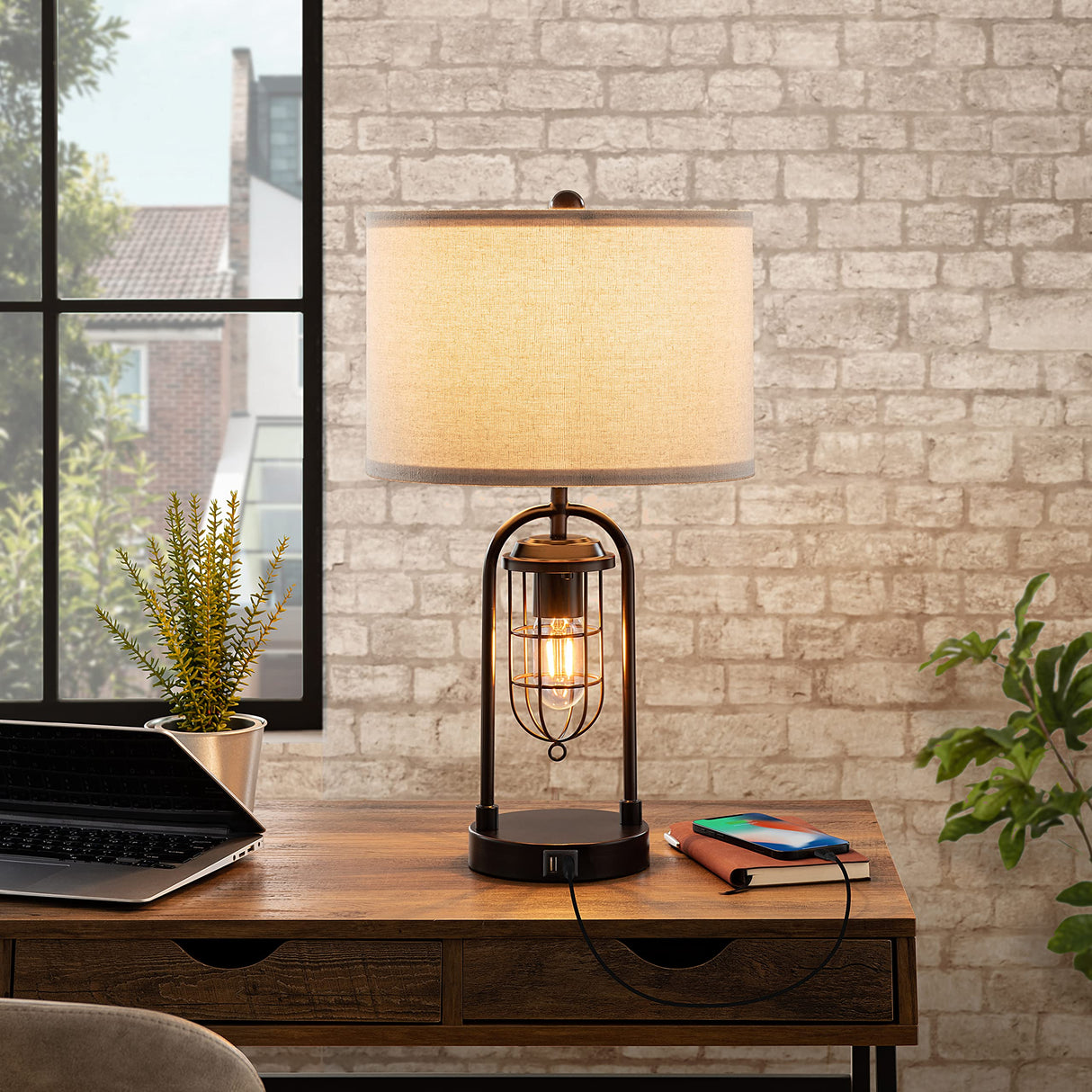 KAWOTI Set of 2 Farmhouse Table Lamps with USB Ports and Night Light Modern Nightstand Lamp for Living Room Bedroom(Bulbs Included) KAWOTI