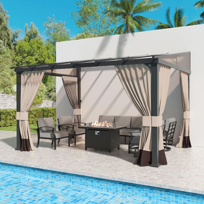 Kullavik 10' × 12' Hardtop Gazebo for Patio,Wall-Mounted Lean to Gazebo Pergola with Sloping Roof and Durable Aluminum Frame,Large Heavy Duty Awnings for Decks,Backyard,Sand