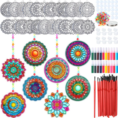 Yousoontic 24 Sets Mandala Suncatchers Kits DIY Window Paint Art Suncatchers Mandala Flower Craft Kits for Classroom Art Craft Summer Sun Catchers for Party Favors