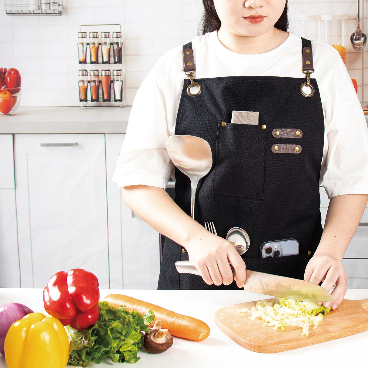 Heavy Duty Work Aprons for Men & Women with Pockets, Premium Cotton Canvas Cross Back Adjustable Tool Apron, for Cooking, Housekeeping, Serving, Woodworking, Gardening, Welding, Pottery, Black PSBP BEAUTY